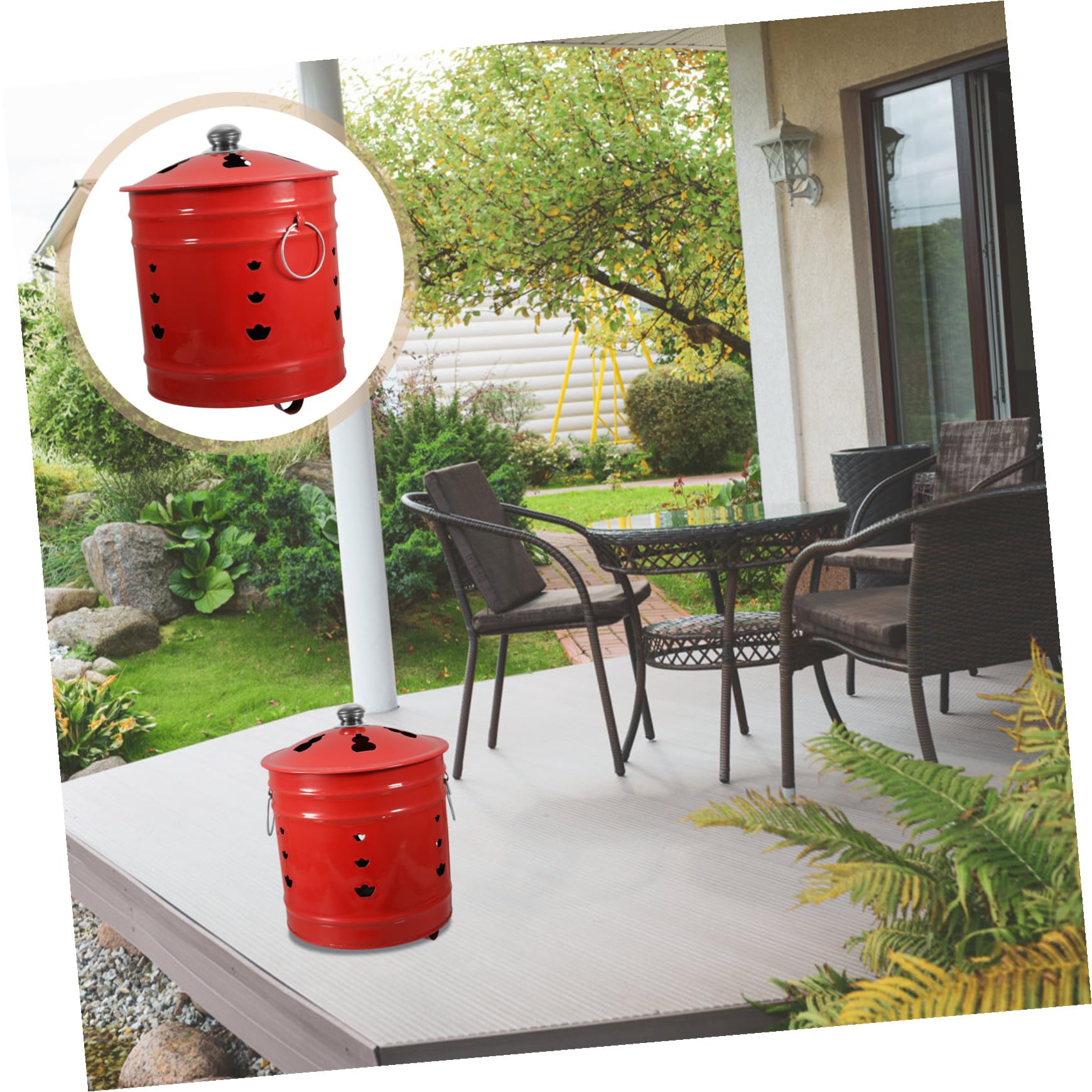 Cubo para Quemar Papel de Esmalte Rojo Duradero para Incineración | Ventilación para Mejor Combustión, Uso en Jardín y Hogar, Ayuda a Mantener Orden Estilo Aleatorio