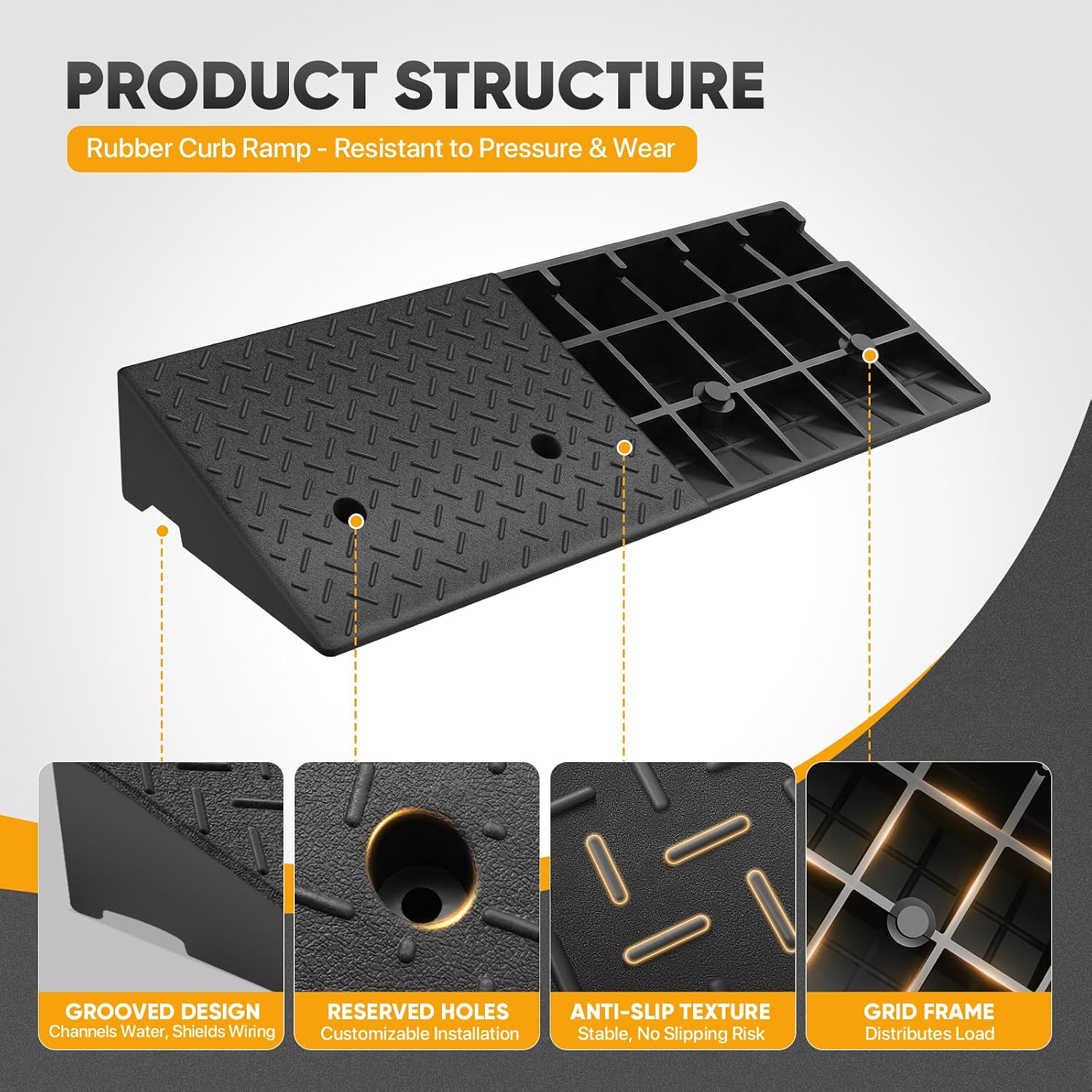 Magshion 1 Pack 5.6" Rise Rubber Curb Ramp for Driveway, 4400 lbs Capacity Per Ramp, 38.6" Wide Heavy Duty Threshold Ramp for Car, Wheelchair, Loading Dock, Warehouse, Trailer, Scooter & Motorcycle