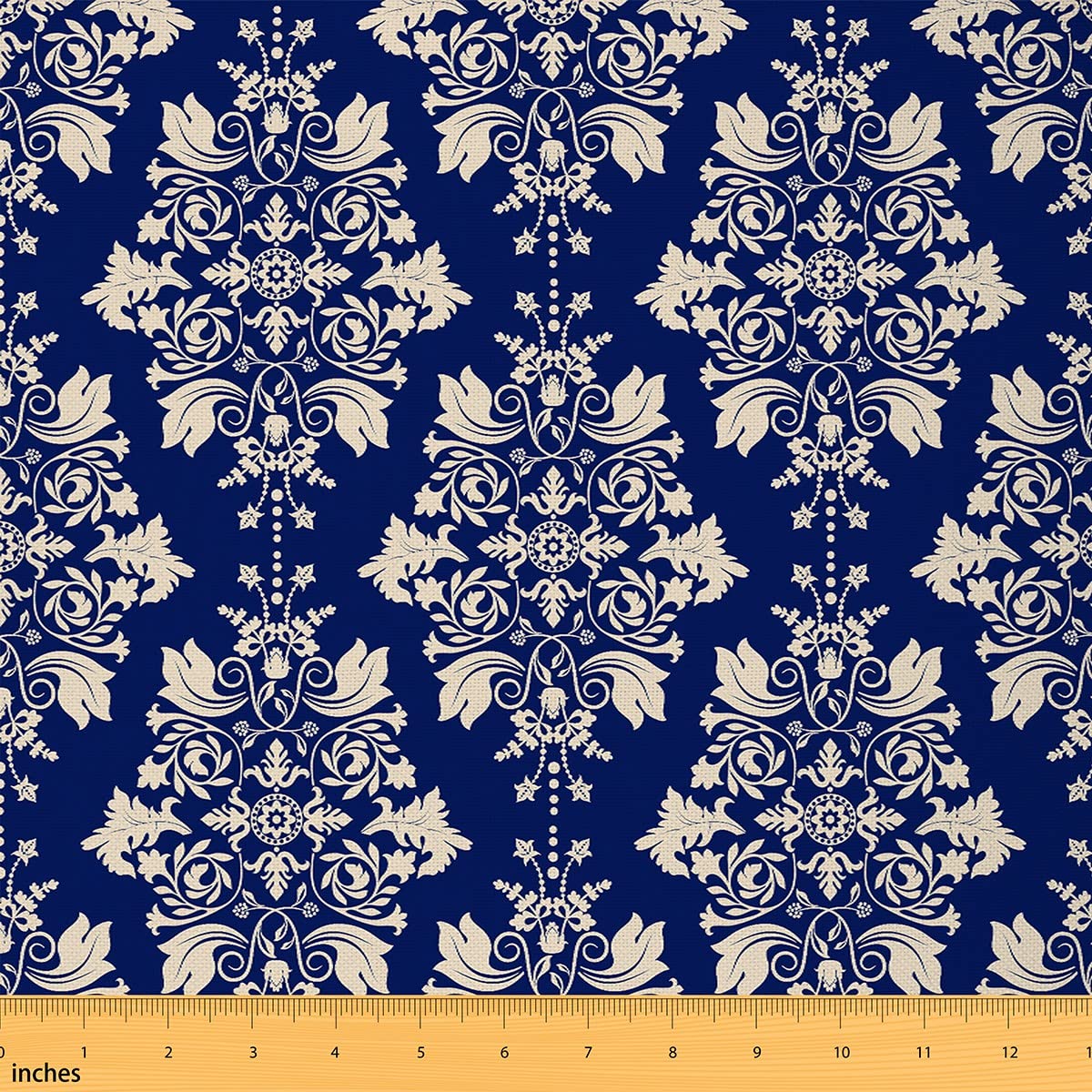 Homewish Multi 18 Boho Damask Upholstery Fabric, Floral Flower Fabric By The Yard, Classic Baroque Style Decorative Fabric, Western Damask Theme Reupholstery Fabric For Chairs, Blue, 1 Yard