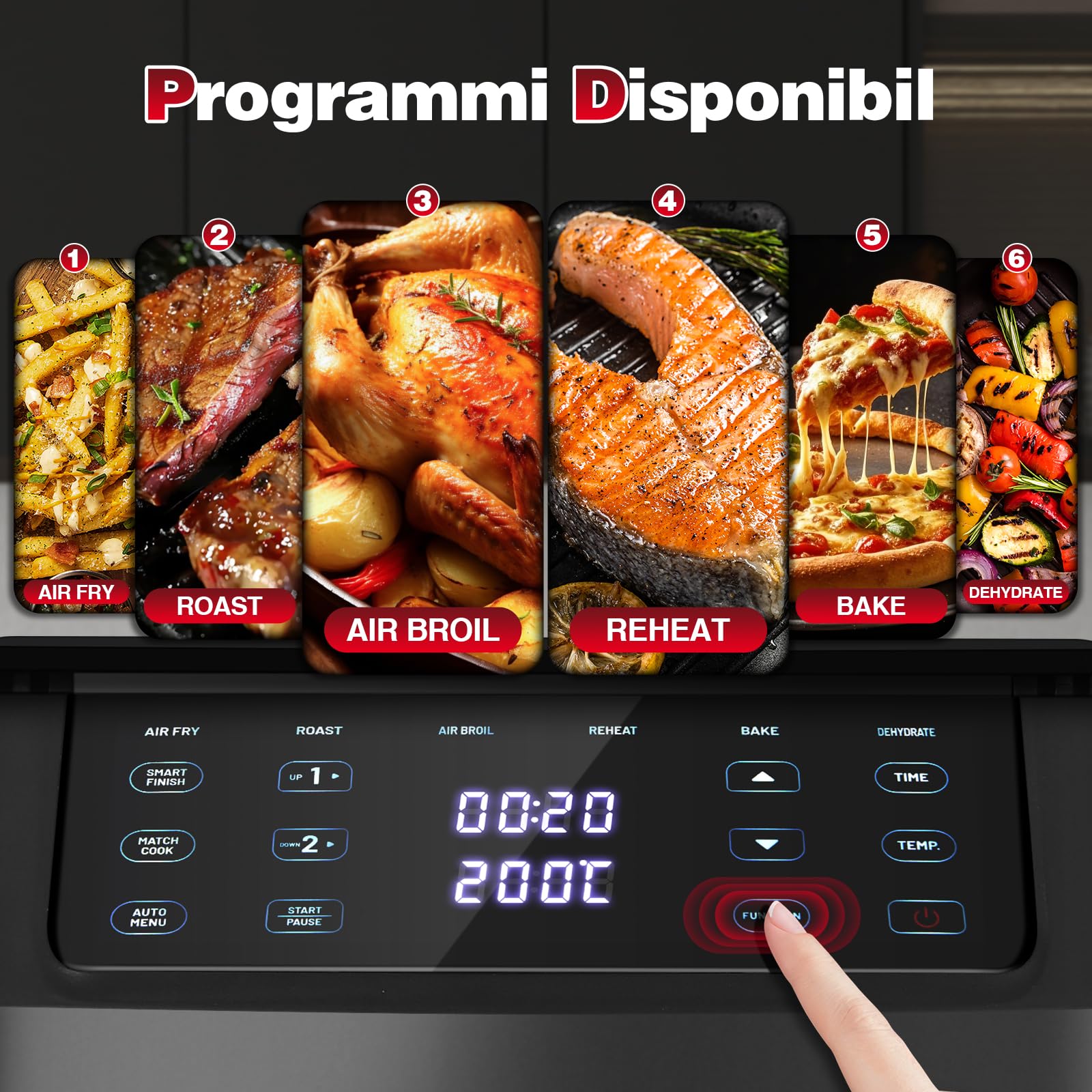 TopStrong Friggitrice ad Aria Doppio Cestello, 11 Litri Verticale Air Fryer 2 Cestelli, 40-220℃, 6 Funzioni & 8 Programmi Di Cottura Automatici, Dietetica, Compatta, 2500W, Fino a 8 Persone, Nero