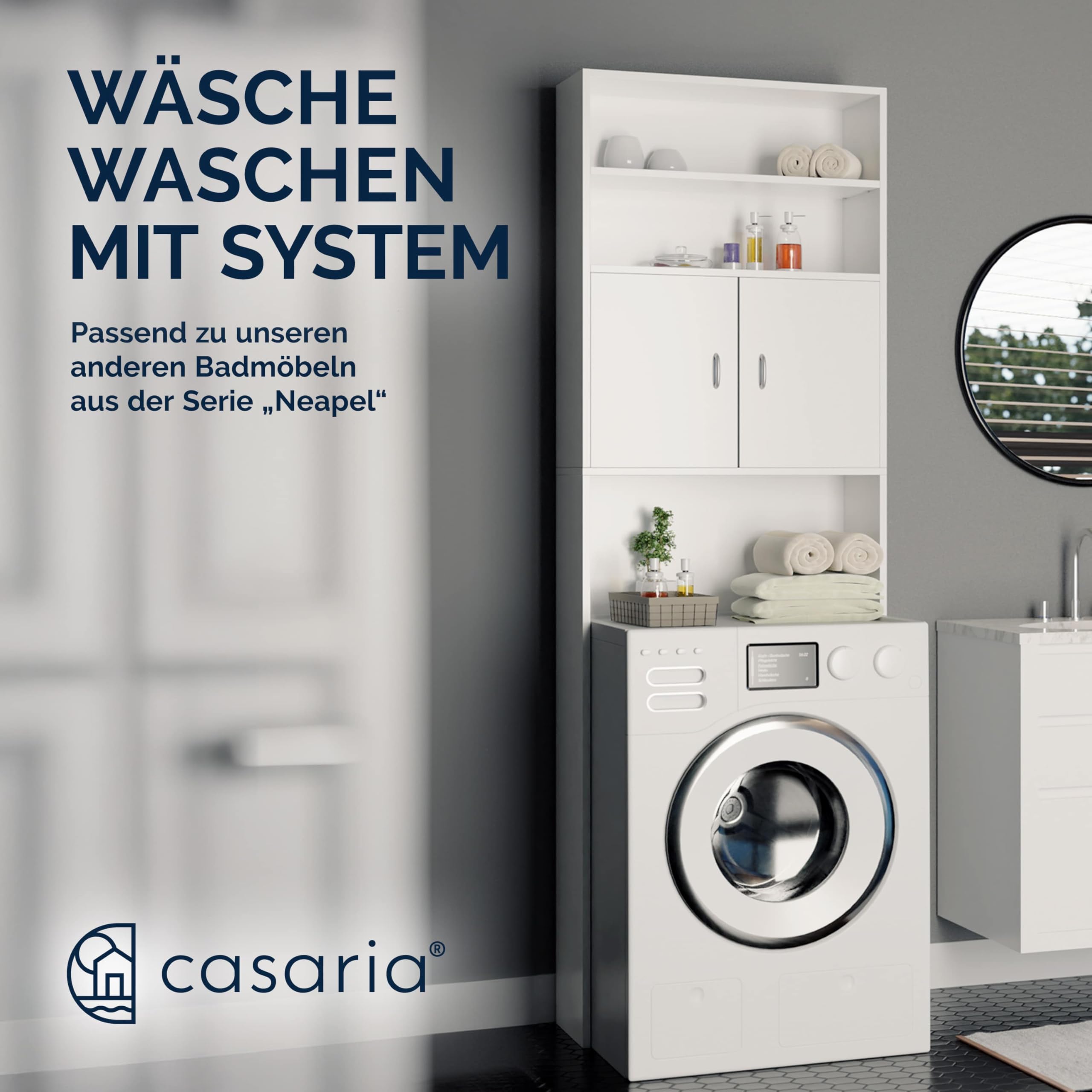 Casaria® Waschmaschinenschrank 185x63x20cm 2 Türen Badschrank Hochschrank Badezimmer Waschmaschine Überbau Bad Regal Weiß
