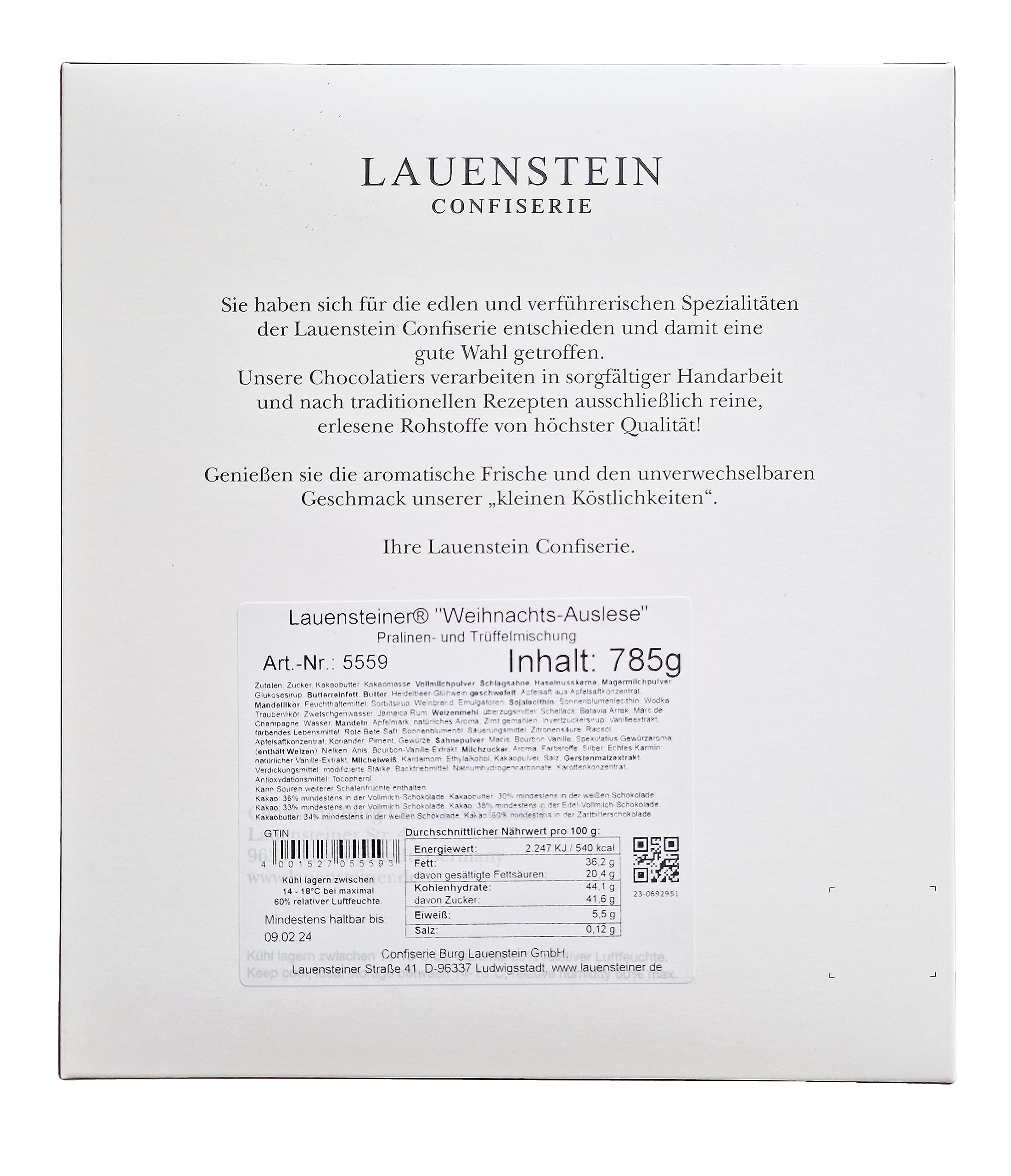 Lauensteiner Weihnachts-Auslese | 800g handgefertigte Trüffel und Pralinen, 10fach sortiert mit und ohne Alkohol | Ideales Geschenk für Frauen und Männer, 1er Pack