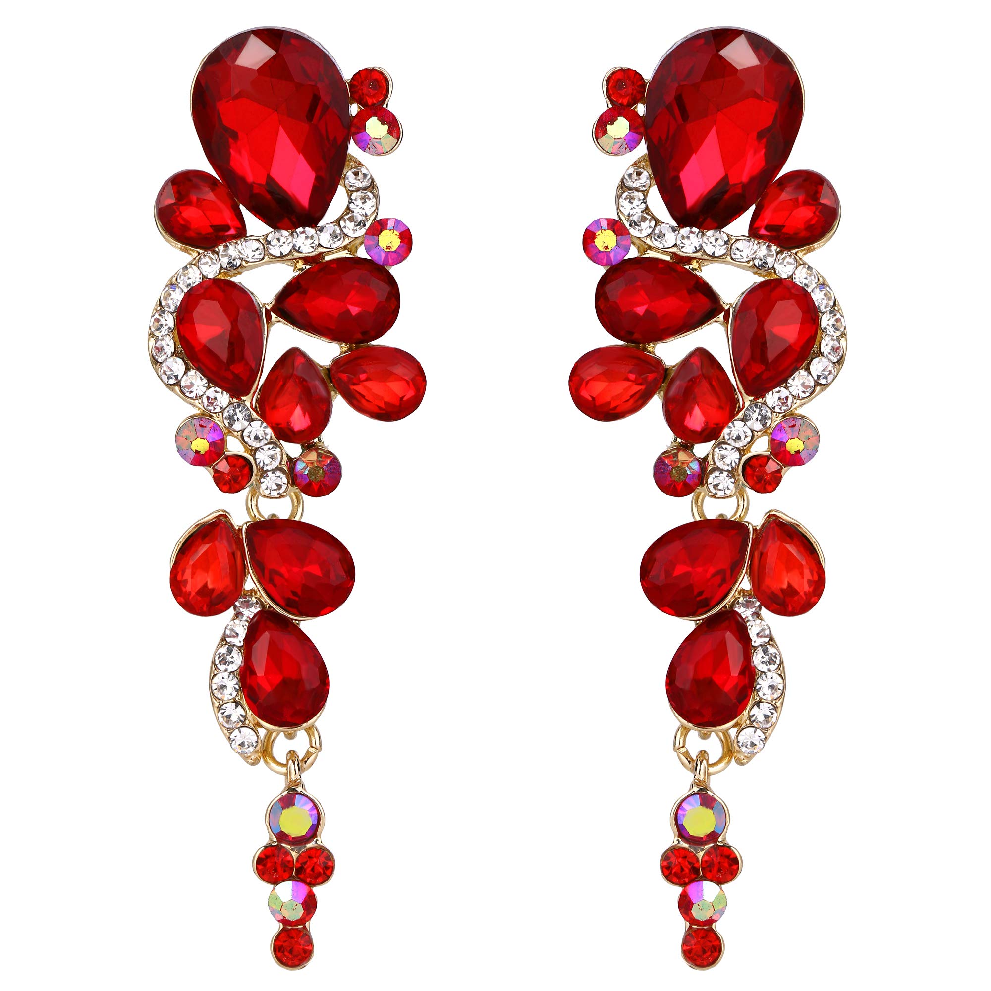 Clearine Damen Ohrringe Böhmisch Boho Kristall Hochzeit Braut Viele Tropfen Chandelier Screw Back Clip-On Dangle Ohrclip Ohrringe