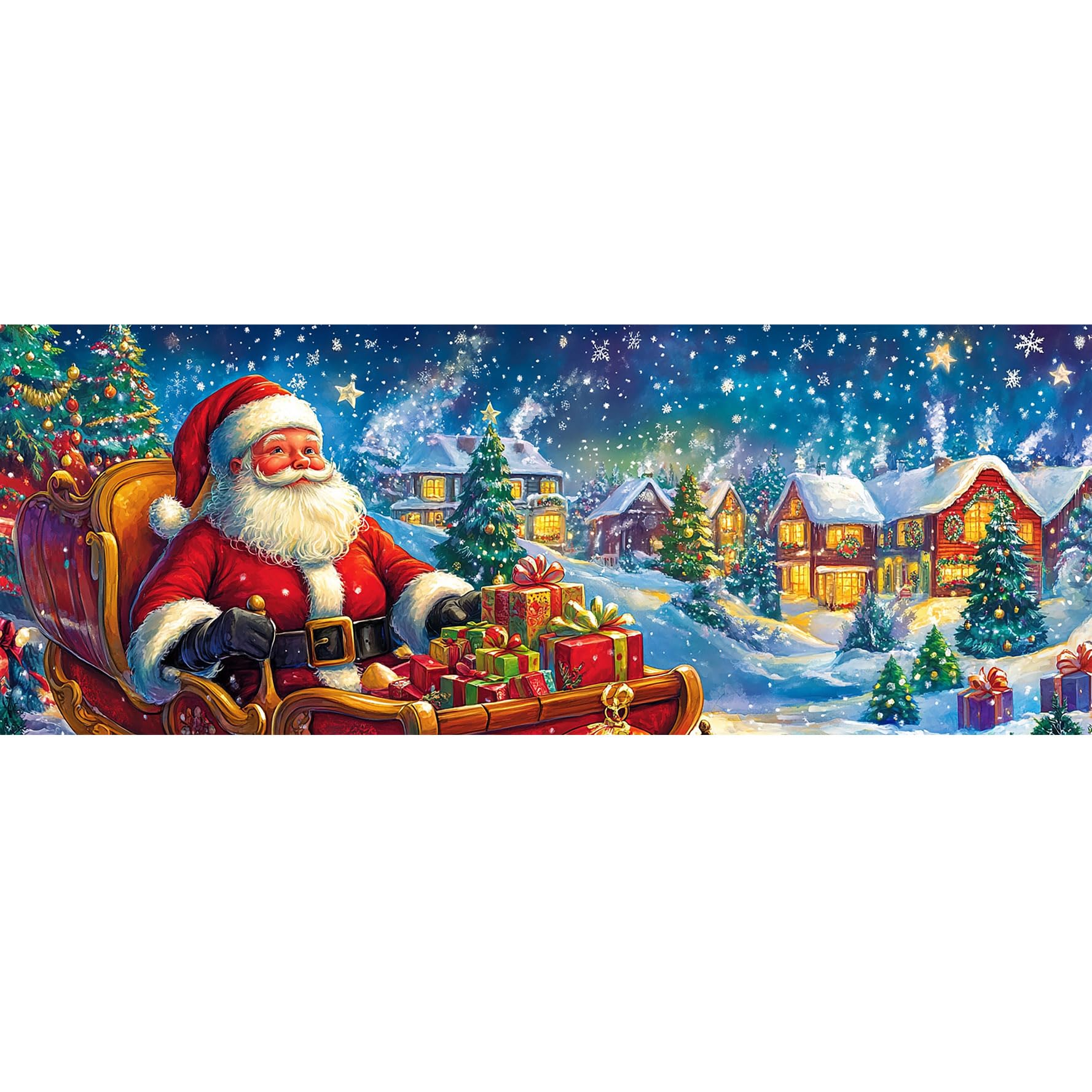 Bimkole Santa Claus Paint by Number for Adults, DIY Oil Painting Kit Christmas on Canvas with Paintbrushes and Acrylic Pigment, for Paint by Numbers for Beginner, for Home Wall Decor 31.5x11.81 Inch