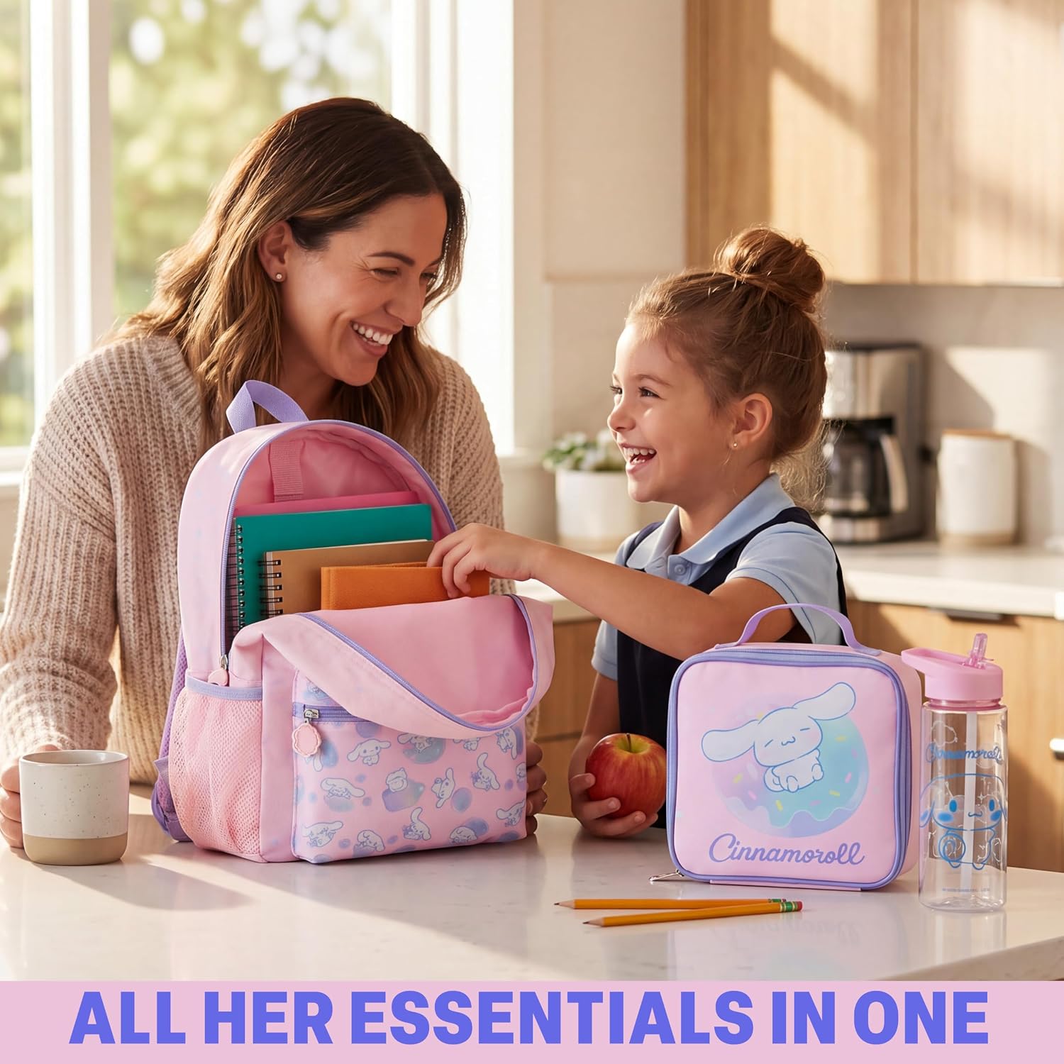 Get Trend Cinnamoroll Girls Backpack, Lunch Bag, Pencil Case, Water Bottle | Sanrio 4 Pc Set, 18in Bookbag, Insulated Lunch Bag, Pencil Pouch & 16.9 fl oz BPA-Free Water Bottle, School, Gifts for Girls