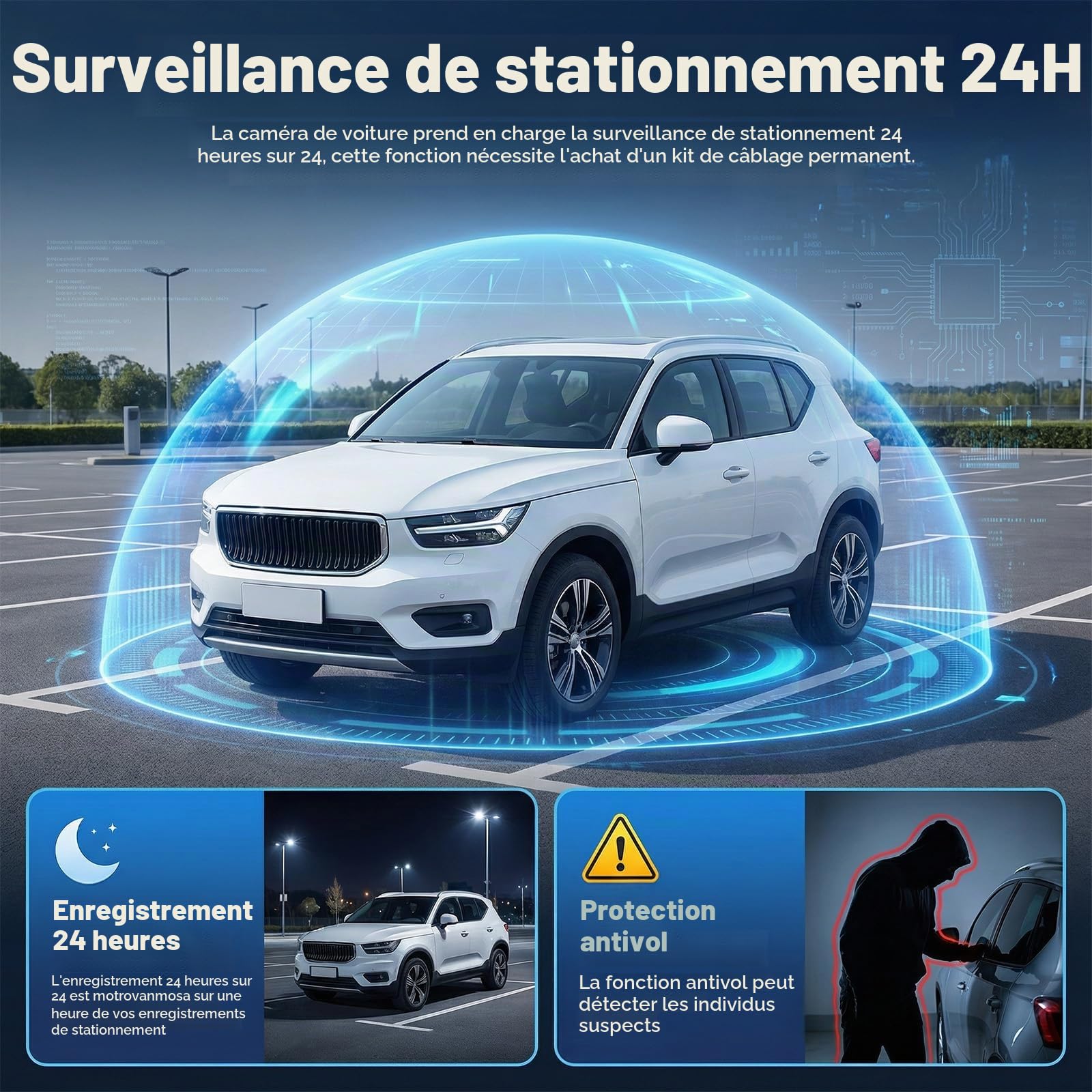 SIXWIN Dashcam Voiture 4 Caméras 360° | Protection Totale, Caméra Avant 1080P | Surveillance Parking 24h/24 & Capteur G | Écran IPS 2,4" | Installation Universelle