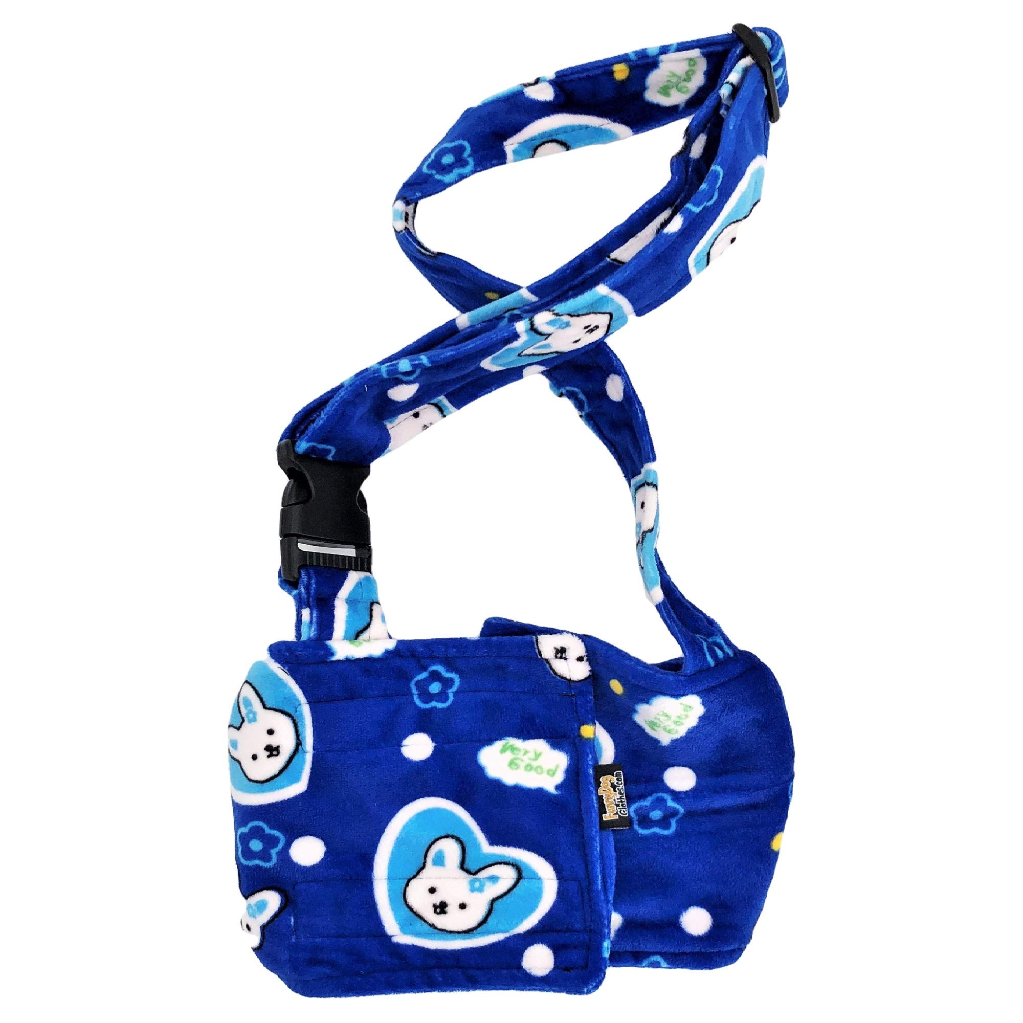 Hundewindel für männliche Jungen, Bauchband, wiederverwendbar, waschbar, mit Hosenträgern, weiches Fleece (blauer Hase, XS: Taille 20,3 cm – 25,4 cm)