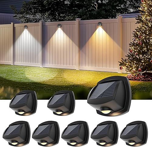 Luces solares para cerca al aire libre, impermeables, IP65, luces solares de pared para exteriores, luces LED de doble color alimentadas por energía