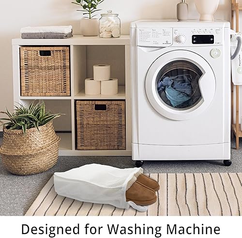 Miniatura 4 de 2 bolsas grandes de lavandería para zapatos para lavadora, se adapta a tenis de hasta talla 14, malla de doble capa de 16 x 14 x 3 pulgadas, bolsa