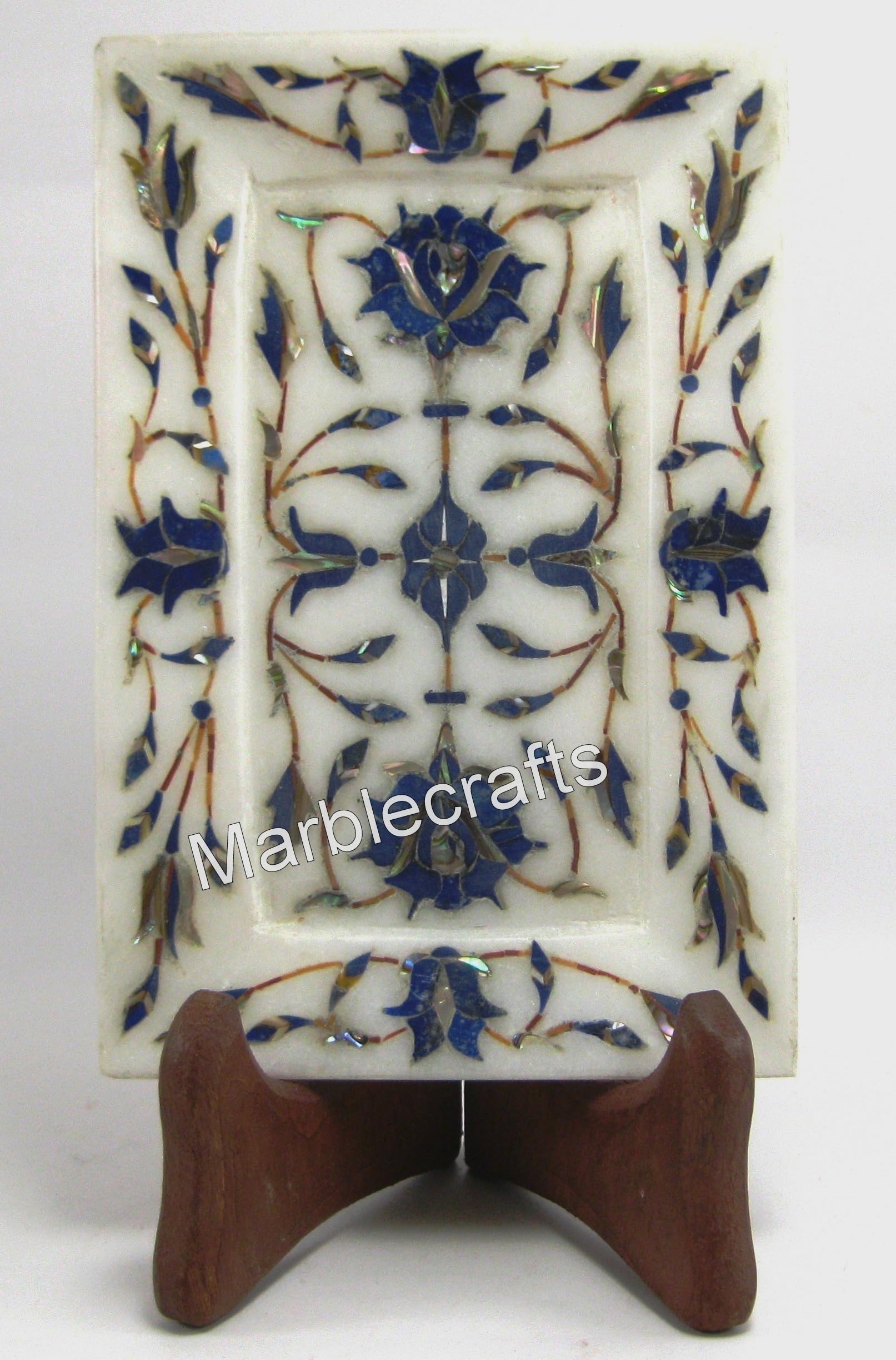 Plateau de service en marbre et lapis-lazuli | Élégance artisanale pour table raffinée