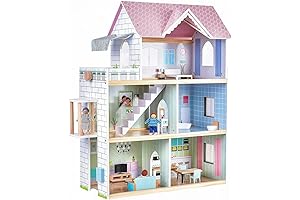 Giant 2.6 Feet Wooden Dollhouse with Elevator, Doorbell, Light, Furniture and Dolls