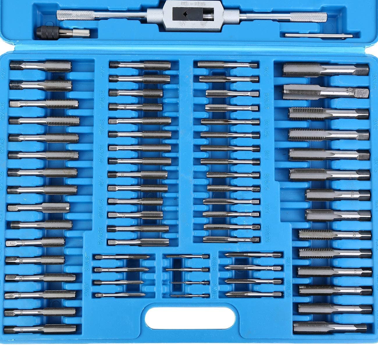 JUEGO DE MACHOS Y TERRAJAS METRICOS 110 PIEZAS DE M2 A M18 PROFESIONAL