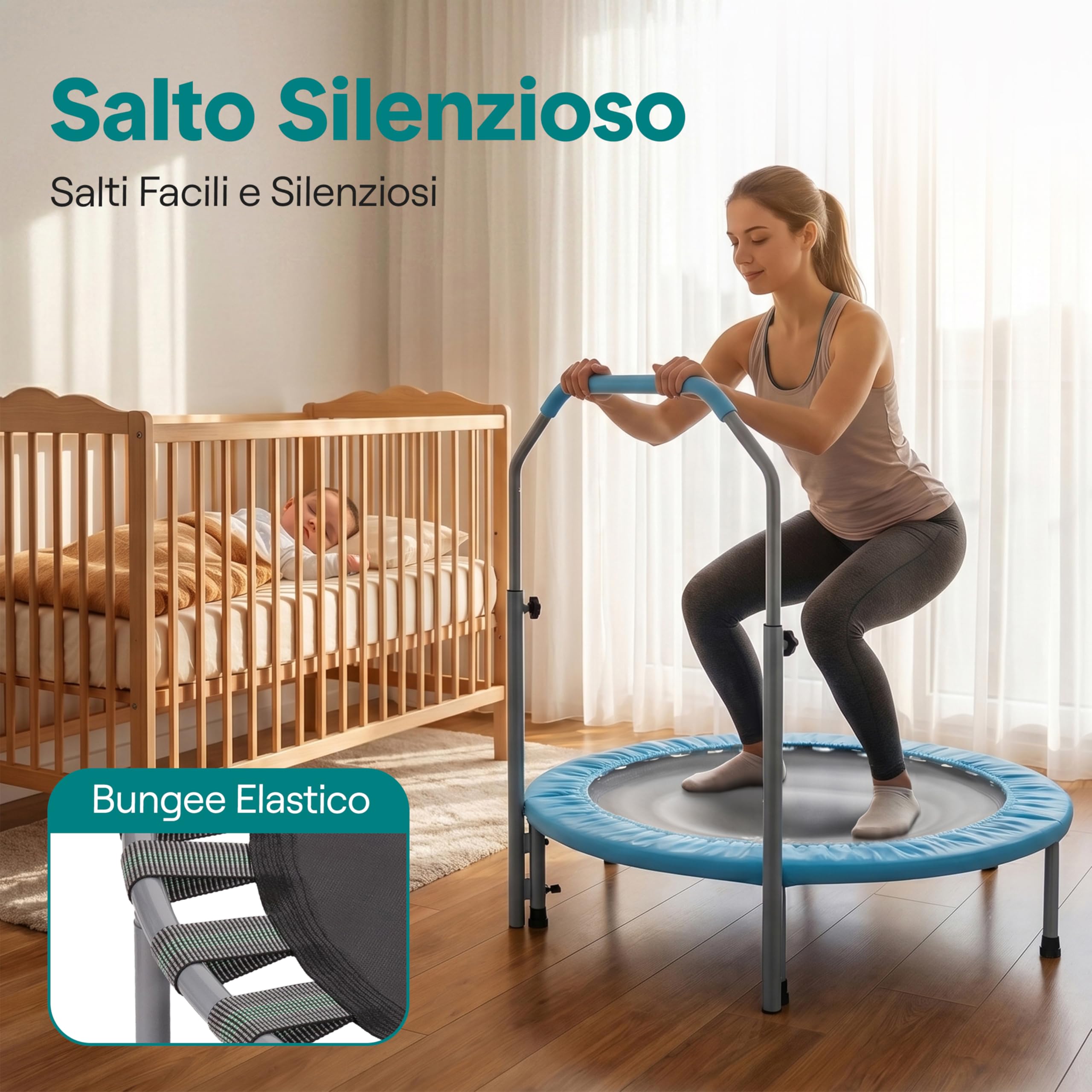 SereneLife Trampolino Elastico per Bambini Pieghevole 102 cm, Trampolino per Palestra in Casa con Maniglia in Schiuma, Giochi Bambini fino a 100 kg