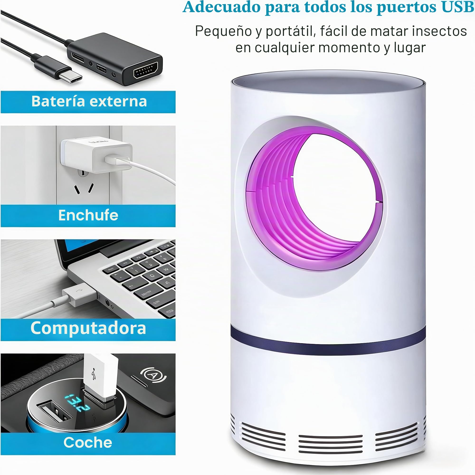 Lampara Antimosquitos, Lampada Antizanzare a LED, Potente Sterminatore di Mosche, Lampara Mosquitos,Repelente USB Ultimi Modelli UV Uccisione Mosca Elettrico, Interior y Exterior