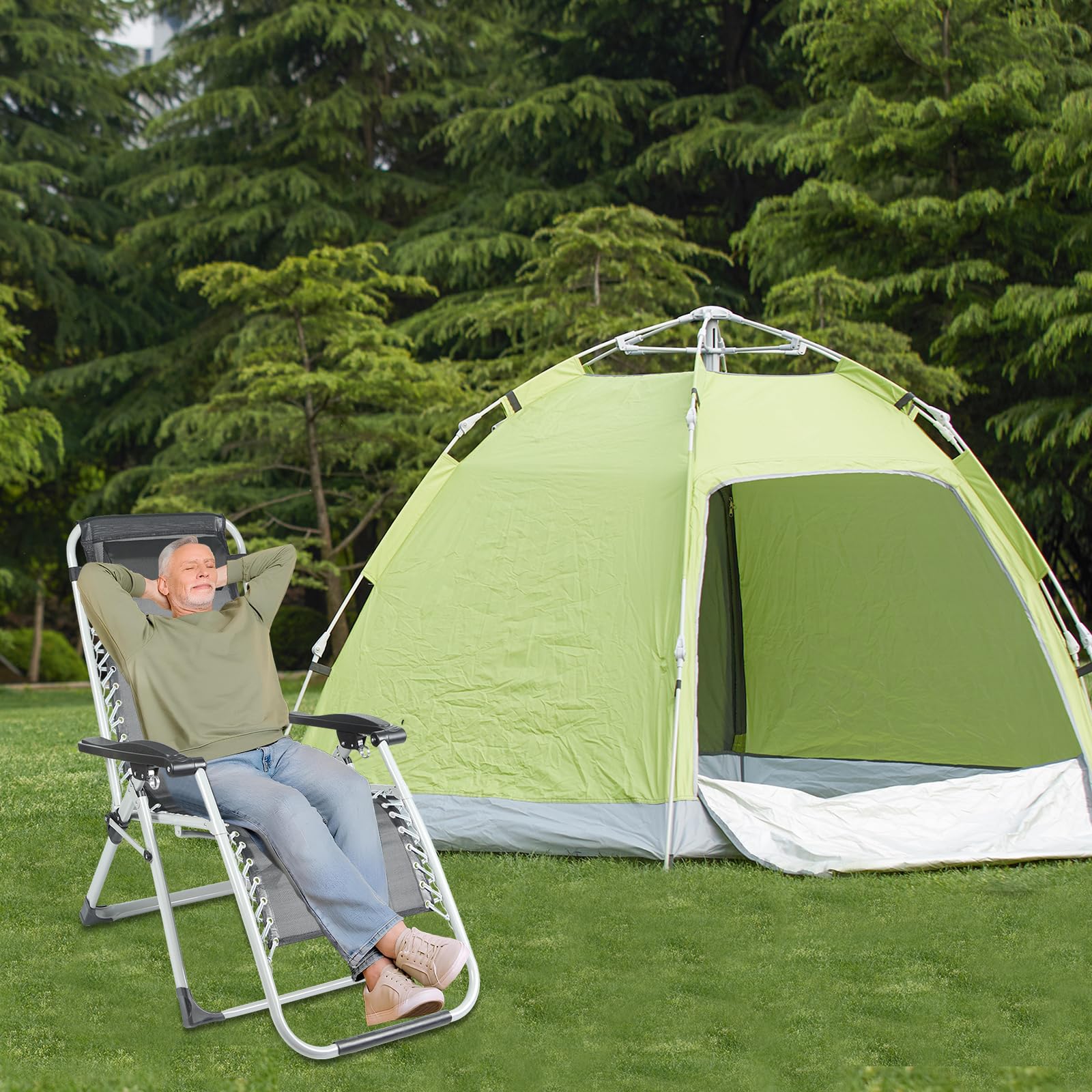OHMG Sillas de Patio reclinables Tumbonas Cero Gravedad Tumbonas Jardín al Aire Libre Silla mecedora Cubierta para Playa Camping apoya 200 kg