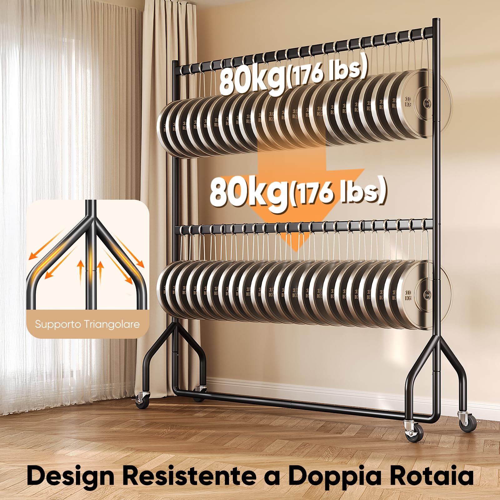 HOKEEPER Portavestiti Doppio Resistente a Carichi Pesanti con Grande Capacità, Organizzer di Armadio con Ruote per Boutiques, Camera da Letto, Lavanderia - 180cm