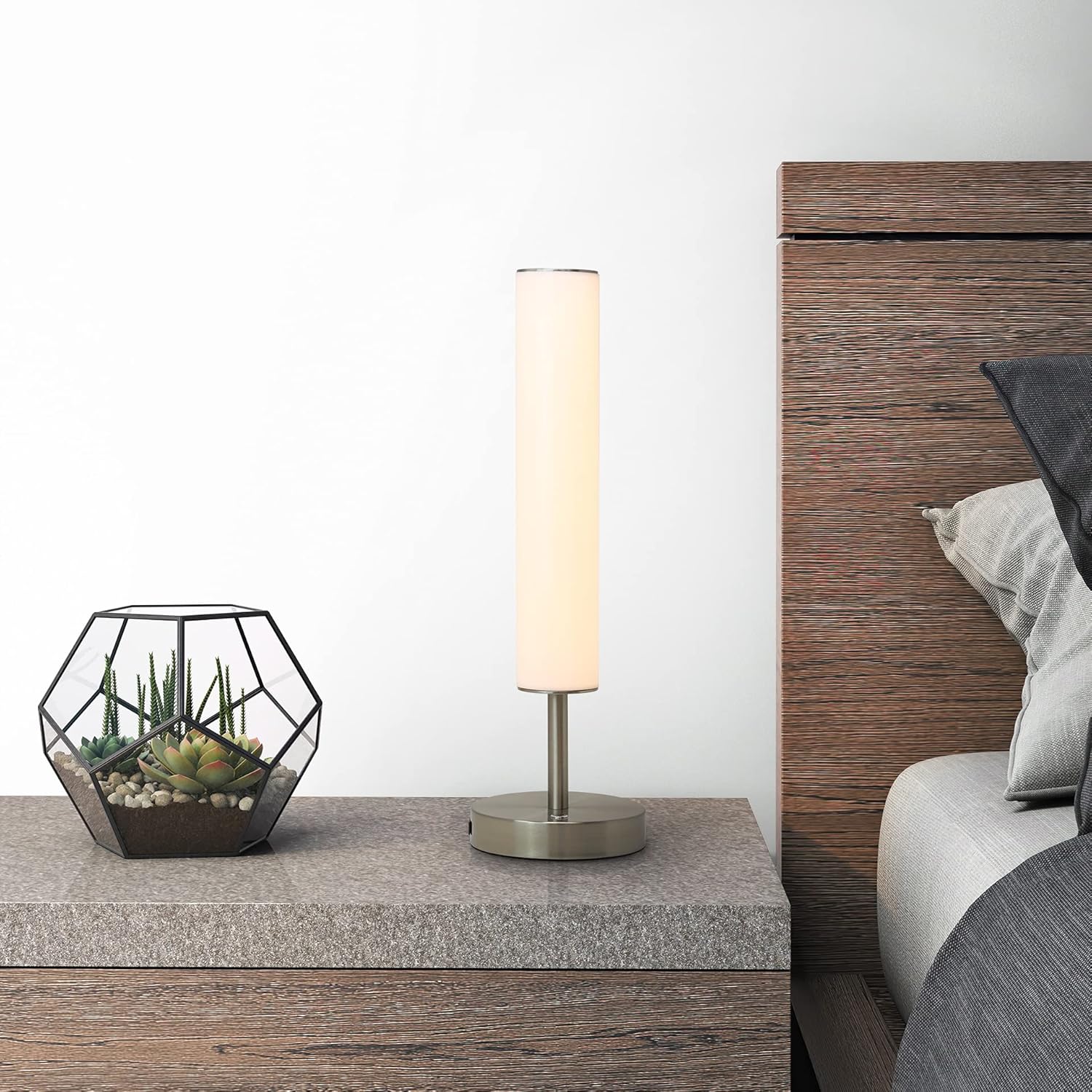 O’Bright Dimmable LED Cylinder Table Lamp (Brushed Nickel)