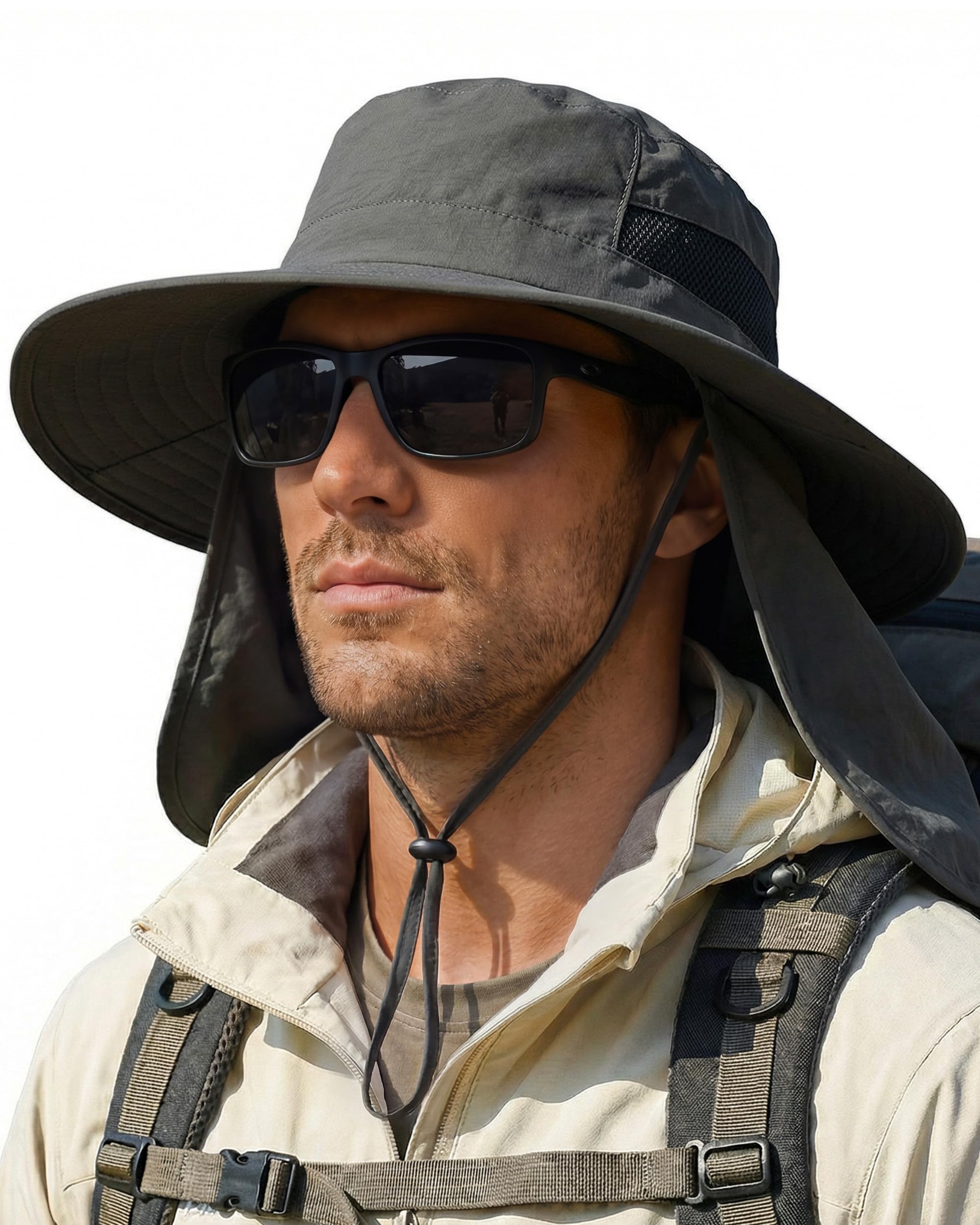 Sun Hats for Men Wide Brim Bucket Hat with Neck Flap for Fishing &amp; Hiking Mens Sun Hat for UV Protection