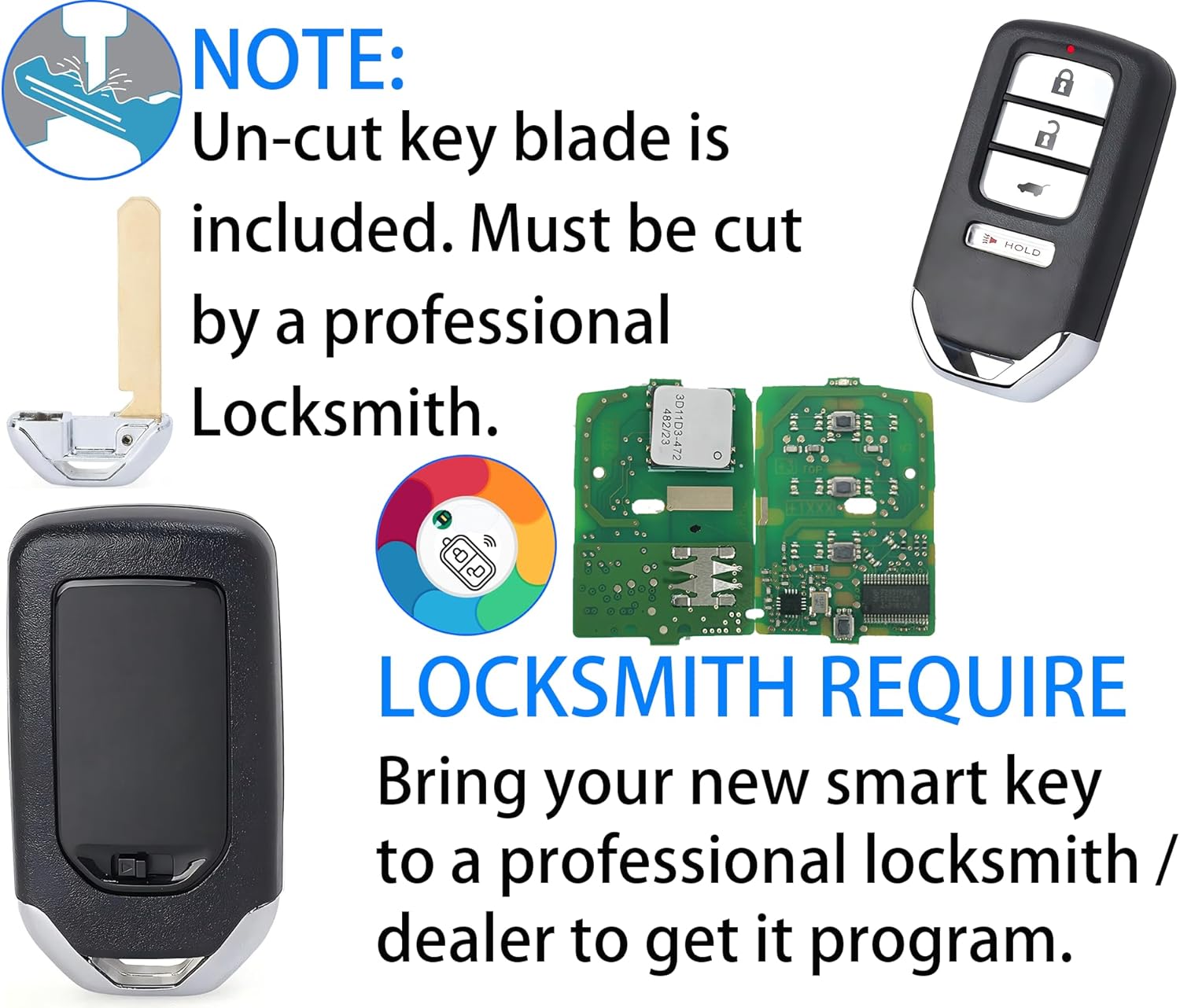 Smart Key Fob for Honda HR-V 2016-2021, Alliskeys Proximity Key Fob Replacement for Honda Fit 2018-2020 KR5V1X 72147-T7S-A01 A2C83161800