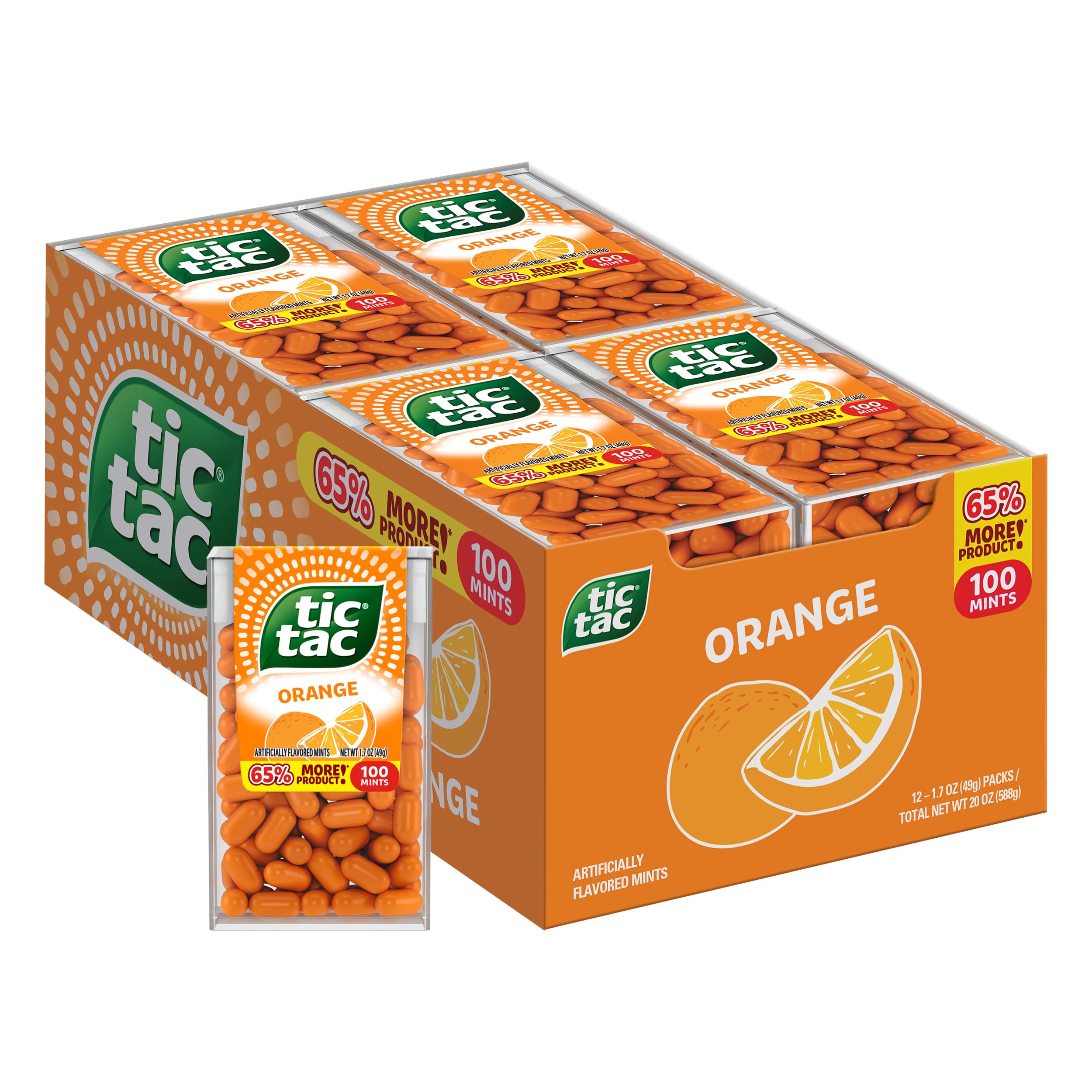 Tic Tac Orange, On the Go Mints, 12 Pack, 100 Pieces Each