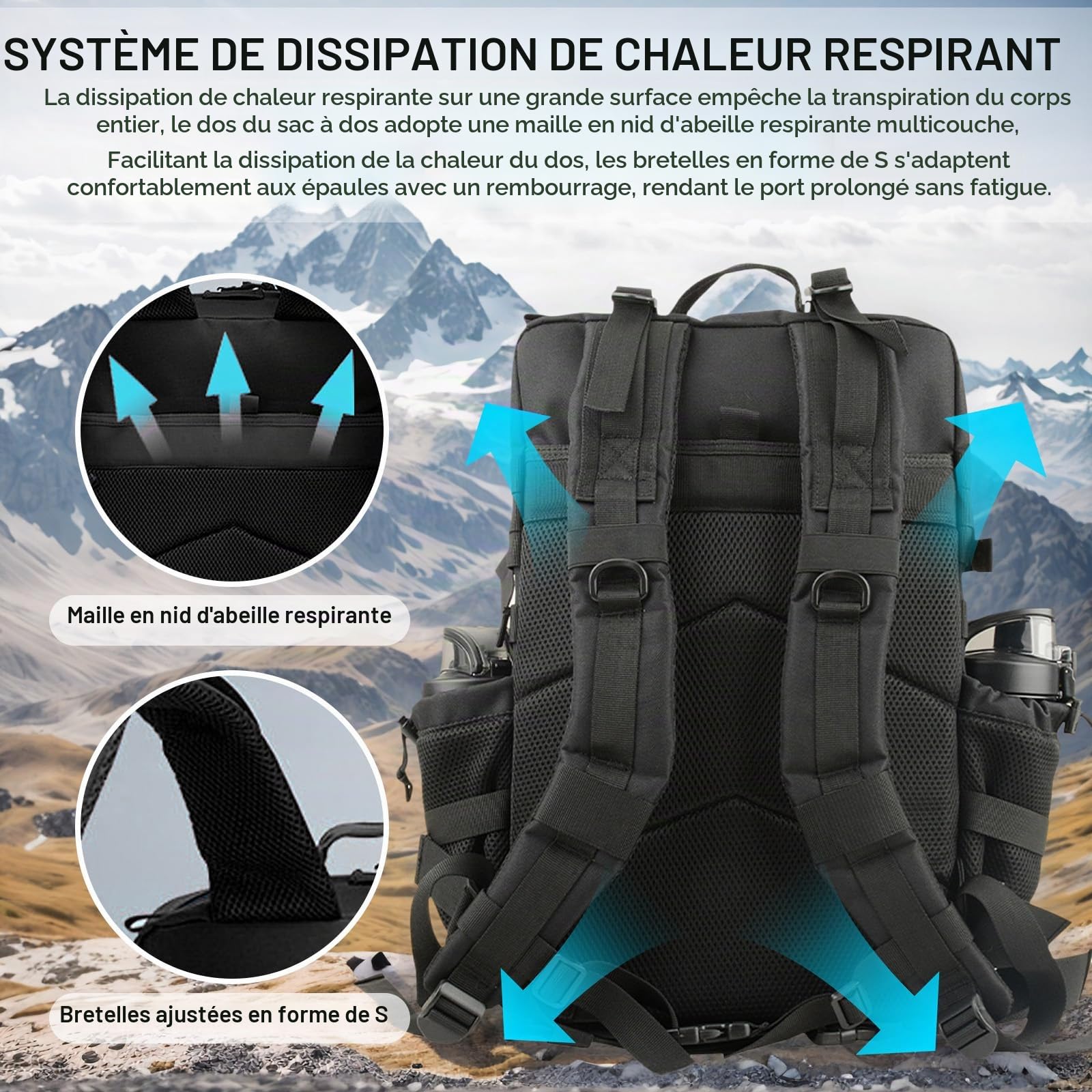 GKXLH Sac a dos Tactique - Petit sac à dos militaire pour hommes femmes, Sac à dos Tactique en tissu Oxford 900D, Petit sac tactique avec porte-bouteille pour la gym, la pêche, le transport quotidien