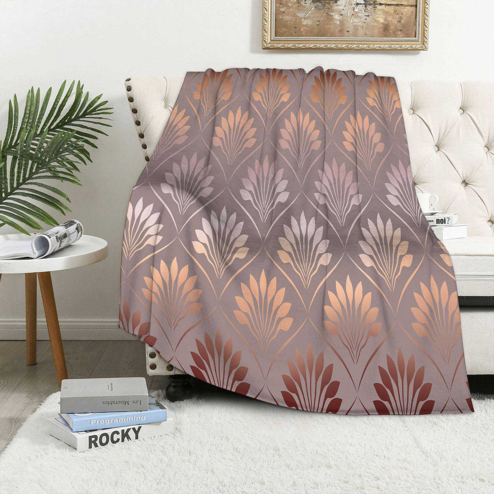 MAAPCHP Flannel Fleece Blanket Throws for Sofa Fluffy Blanket Bed Throw for Bedroom Art deco gold lattice. Elegant fishnet with golden lines flower. Thin fan tiles Blanket for Bed, Couch,Car 60x80in