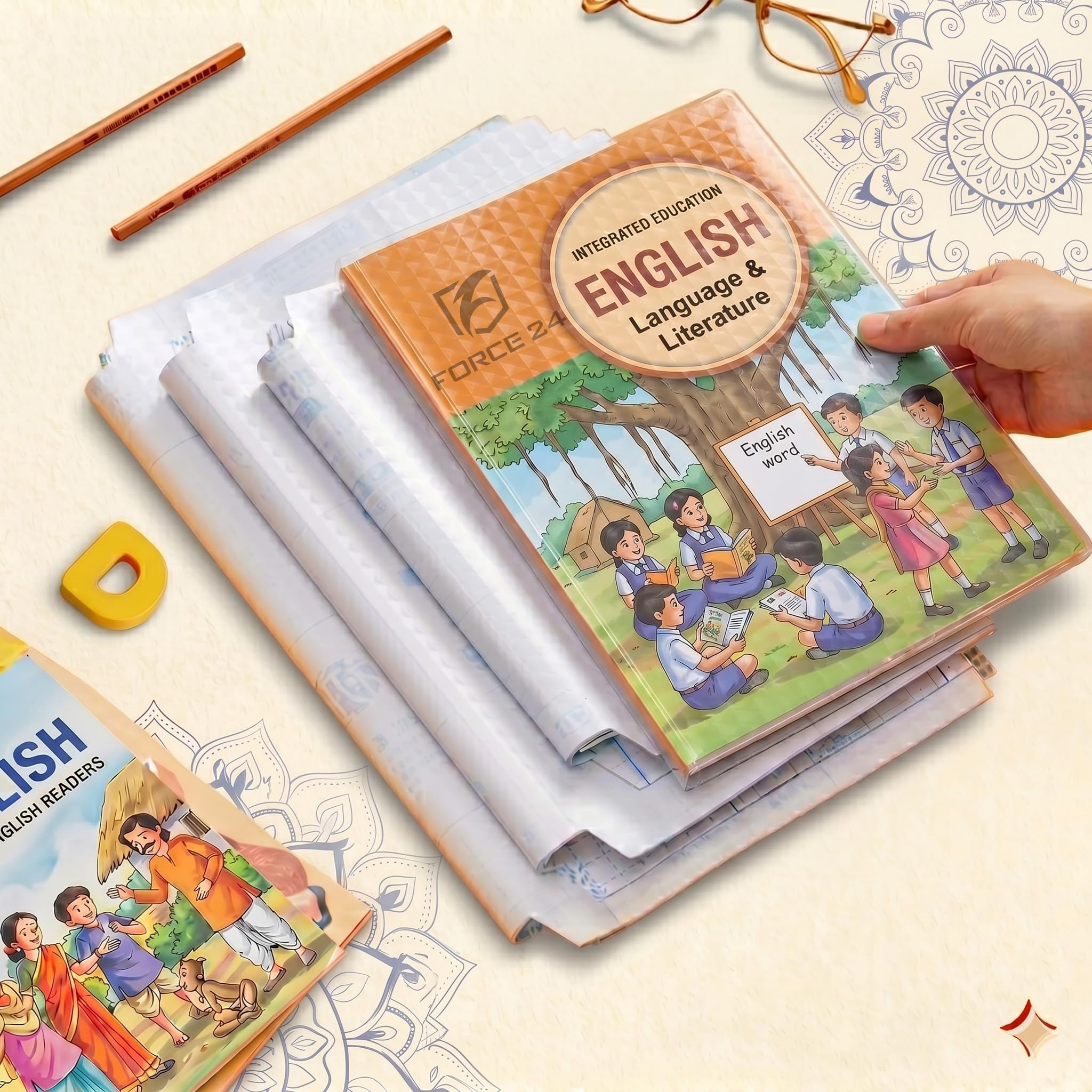 Force24 - Transparent Self-Adhesive Book Cover Film – 30 Sheets (10 Each of 3 Sizes) | Waterproof Sheets for Book Protection Office Use | Easy-to-Apply Book Binding Sheets (30)-picture-15