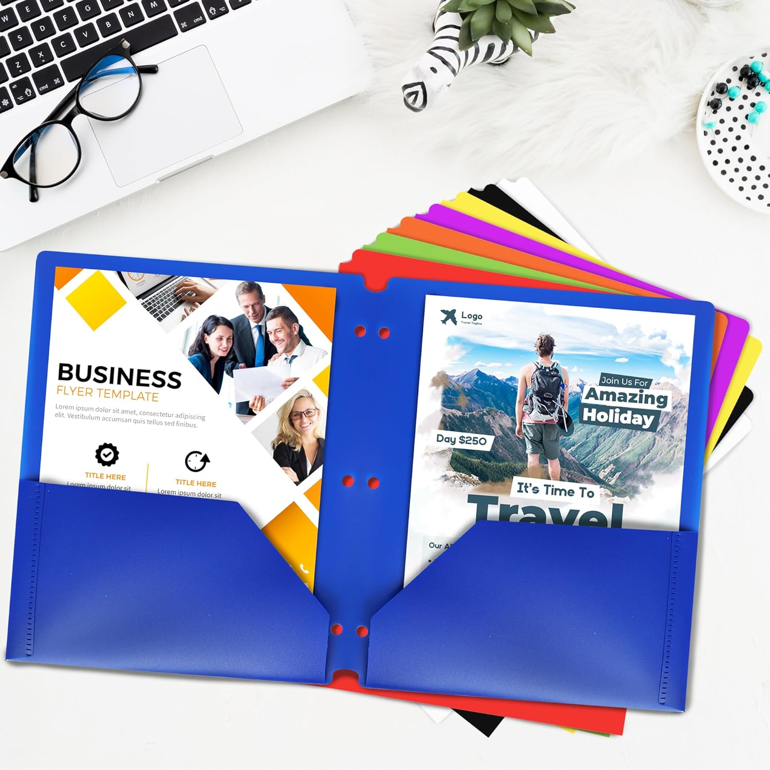 2 Pocket Folders, Heavy Duty Pocket Folders, Durable Poly Two Pocket Folder for 3 Ring Binder - for Letter Sized Papers, Files, Documents - Plastic Colored Folders - (48 Pack)