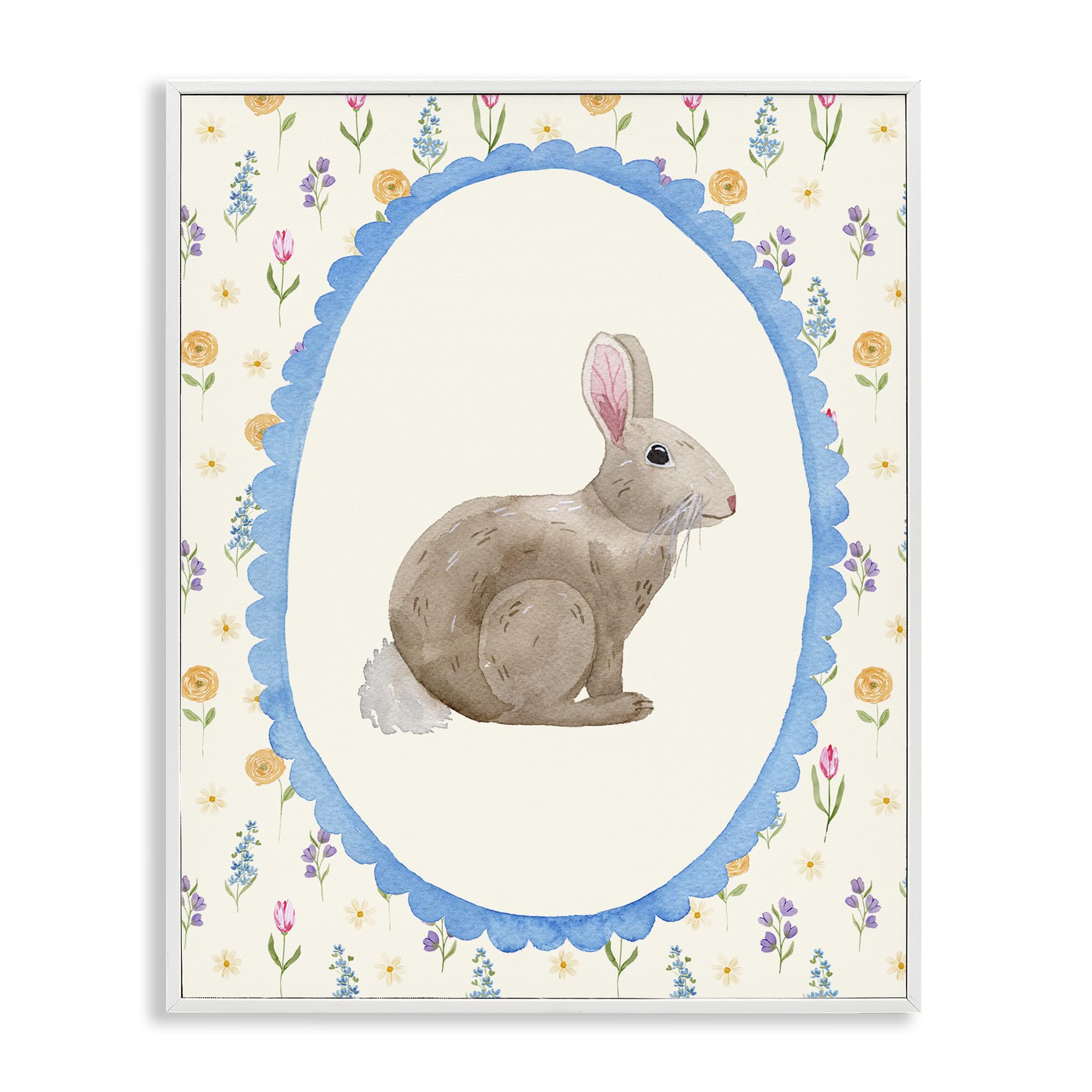 Stupell Industries Coastal White (Textured) 'Delicate Spring Bunny Florals'| Framed Giclee Art
