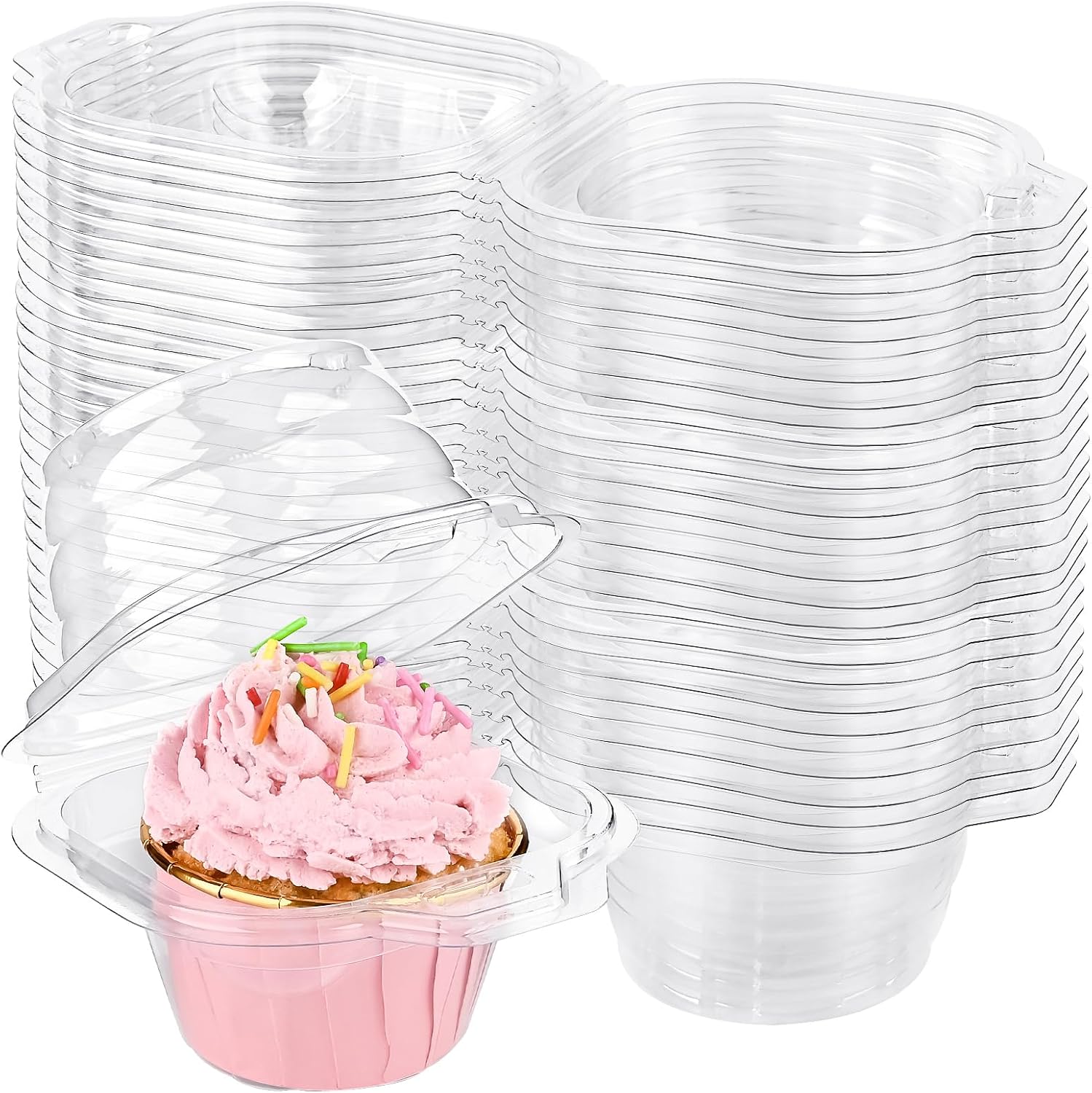 TOFLEN 100 Pack Individual Cupcake Containers, Disposable
