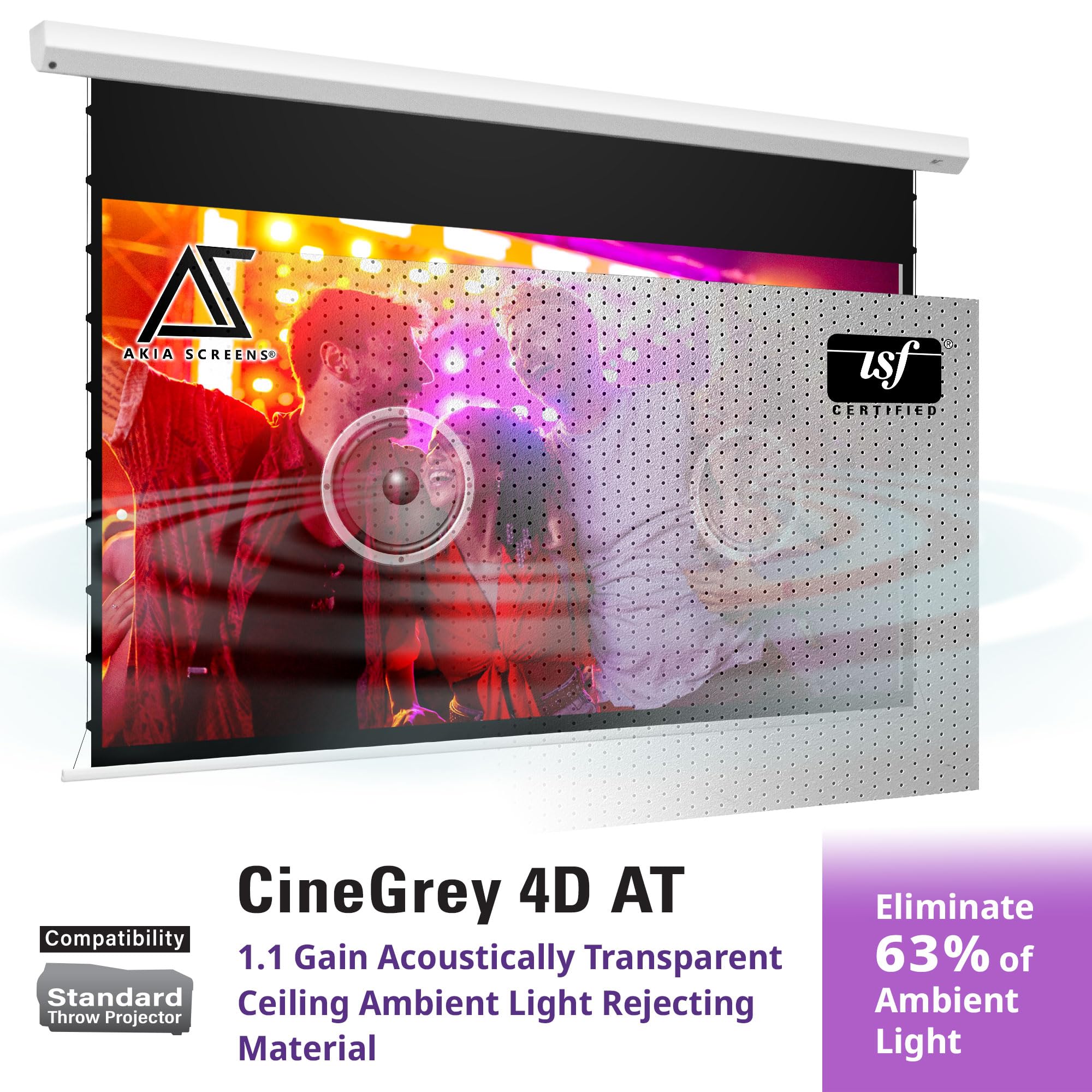Akia Screens 110 inch Motorized Projector Screen Electric Drop Down Remote Controlled Ceiling Wall Mount Office Home Movie Theater AK-ELT110XHATC4D (Electric Wall/Ceiling Screen - CLR)