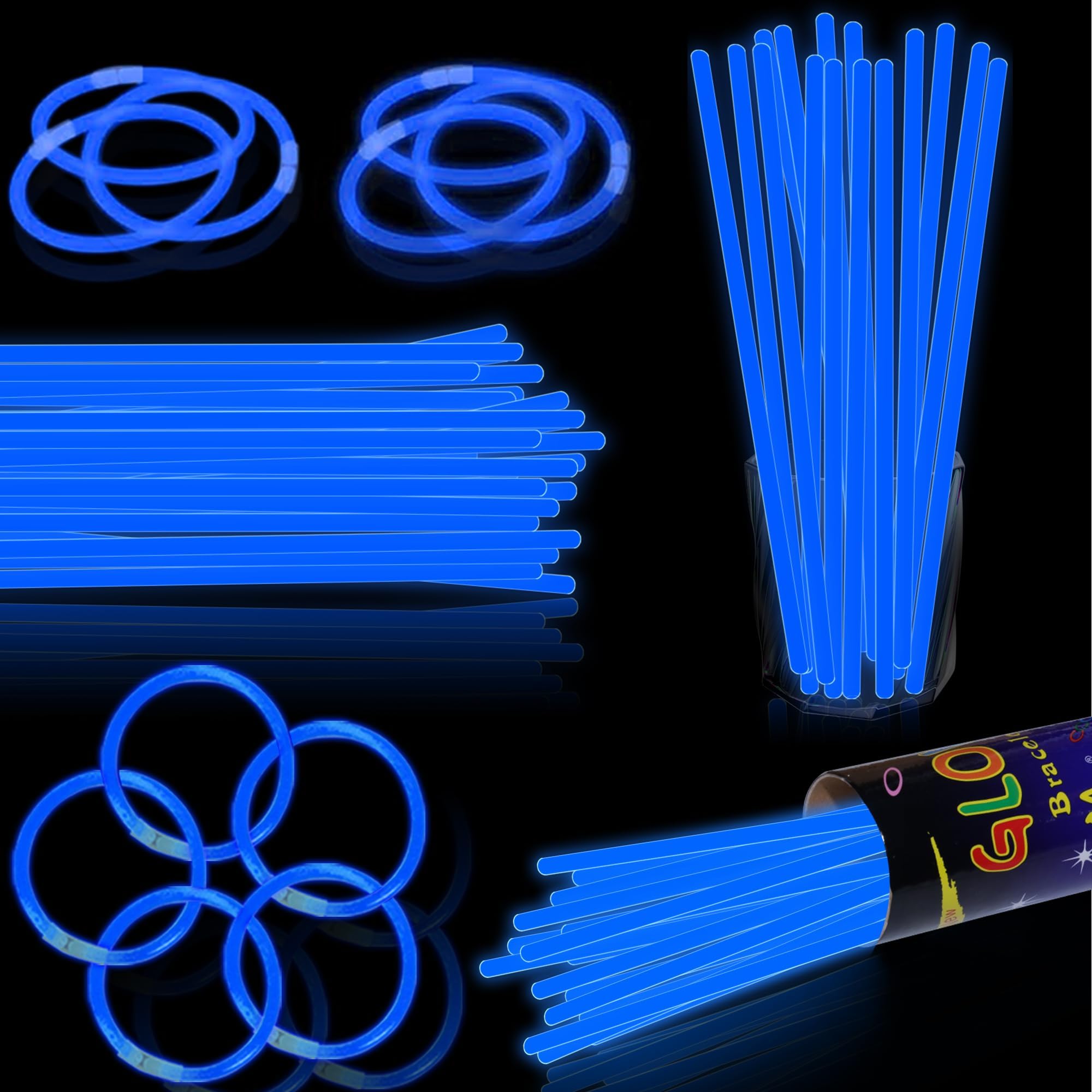 Photo 1 of 100 pk 8" Glow Sticks Bulk Party Favors, Light up Glow Necklaces & Bracelets in the Dark Party Supplies For Christmas Halloween 4th of July Birthday Neon Party (100 * Blue)