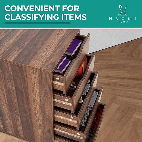 Miniatura 169 de Naomi Home Cómoda de 5 cajones para dormitorio, alta y elegante, con ruedas y estantes de almacenamiento, pequeña para guardarropa, para maquillaje,