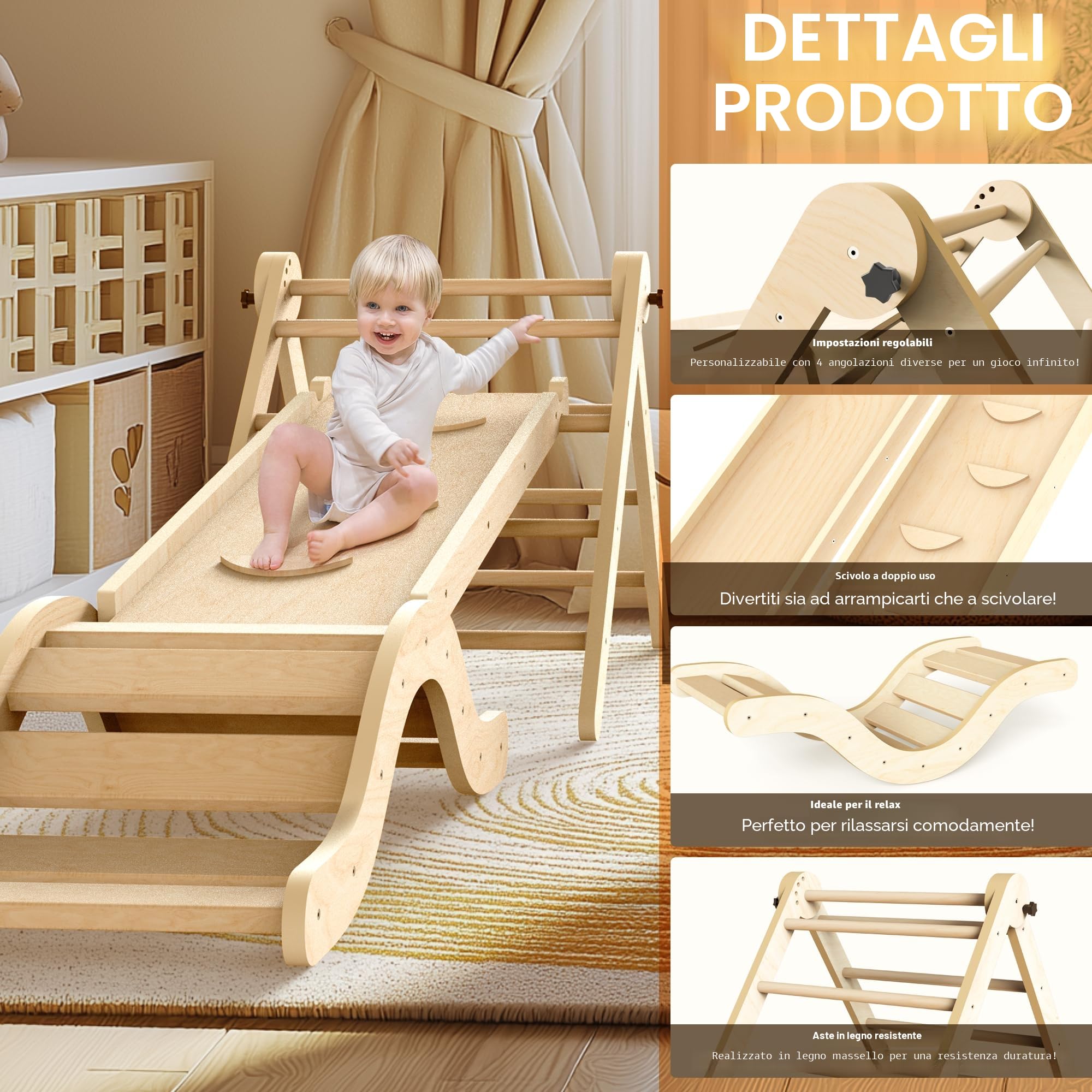 Set da gioco indoor 7 in 1 con scivolo, arco e tappetino per bambini 1-3 anni