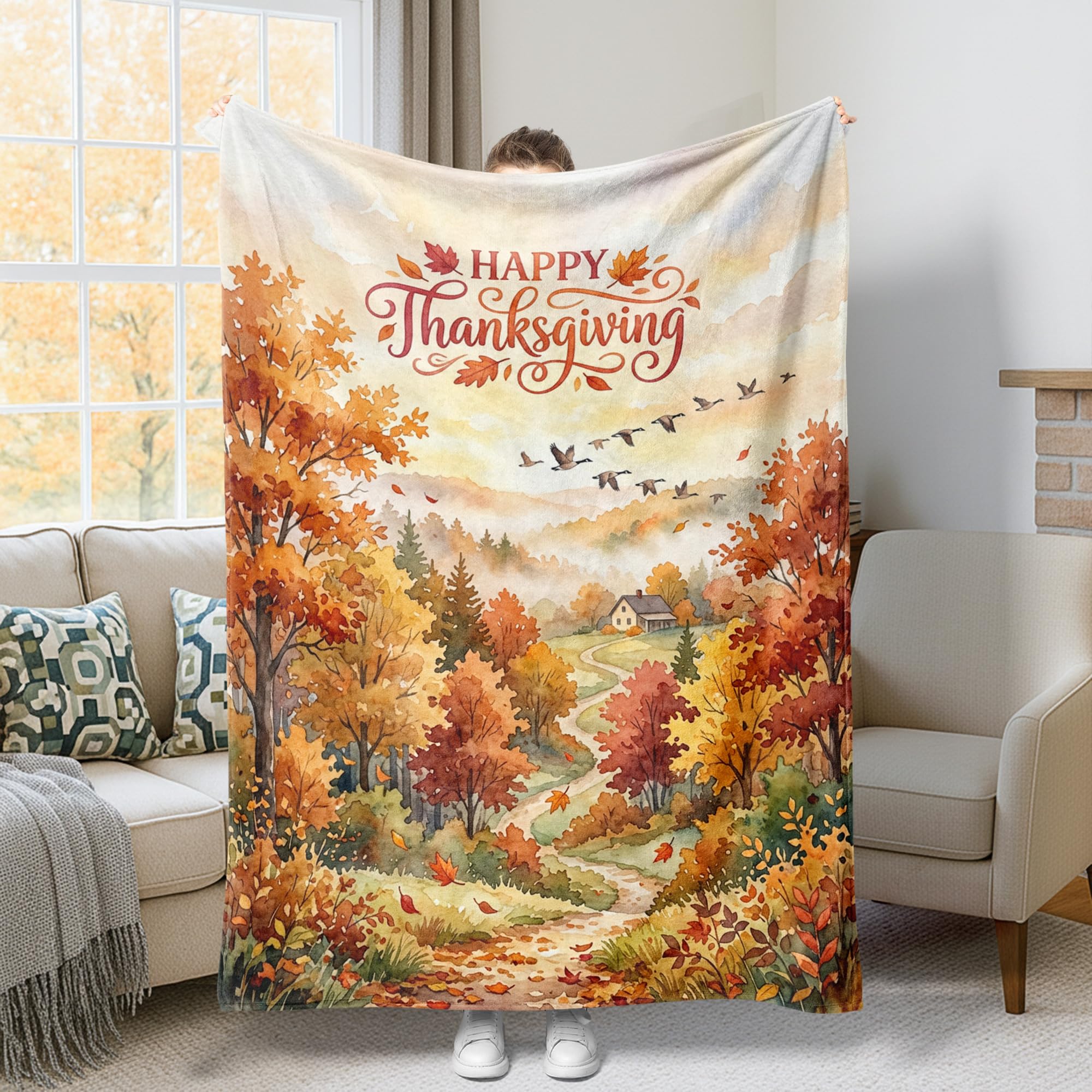 Couverture flanelle feuilles d'automne, le cadeau idéal de Thanksgiving