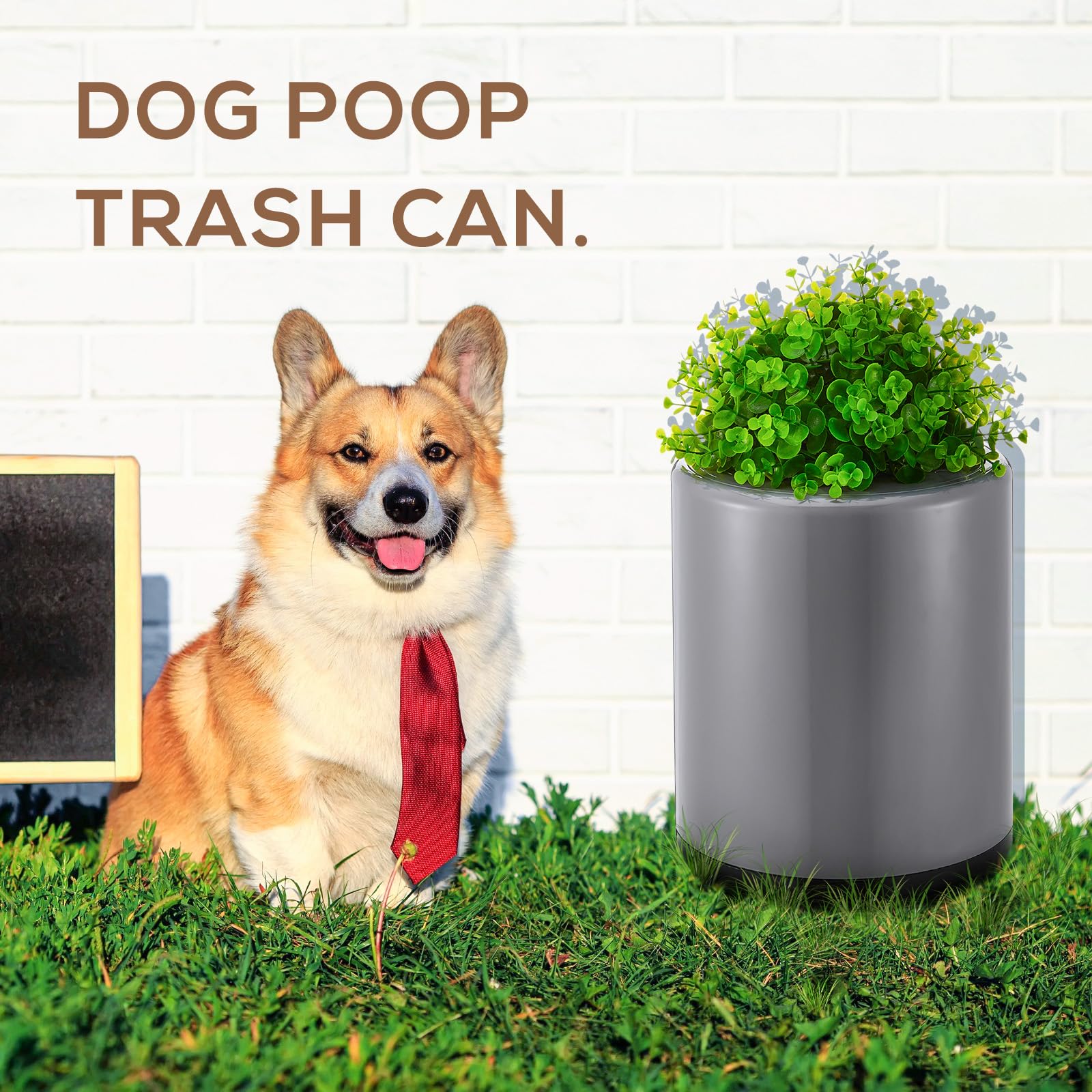Jingmore Cubo de basura para excrementos de perro para exteriores, 13 L/3. Cubo de basura para perros de 4 galones con tapa, estilo vegetal, diseño de doble capa, contenedor de basura al aire libre