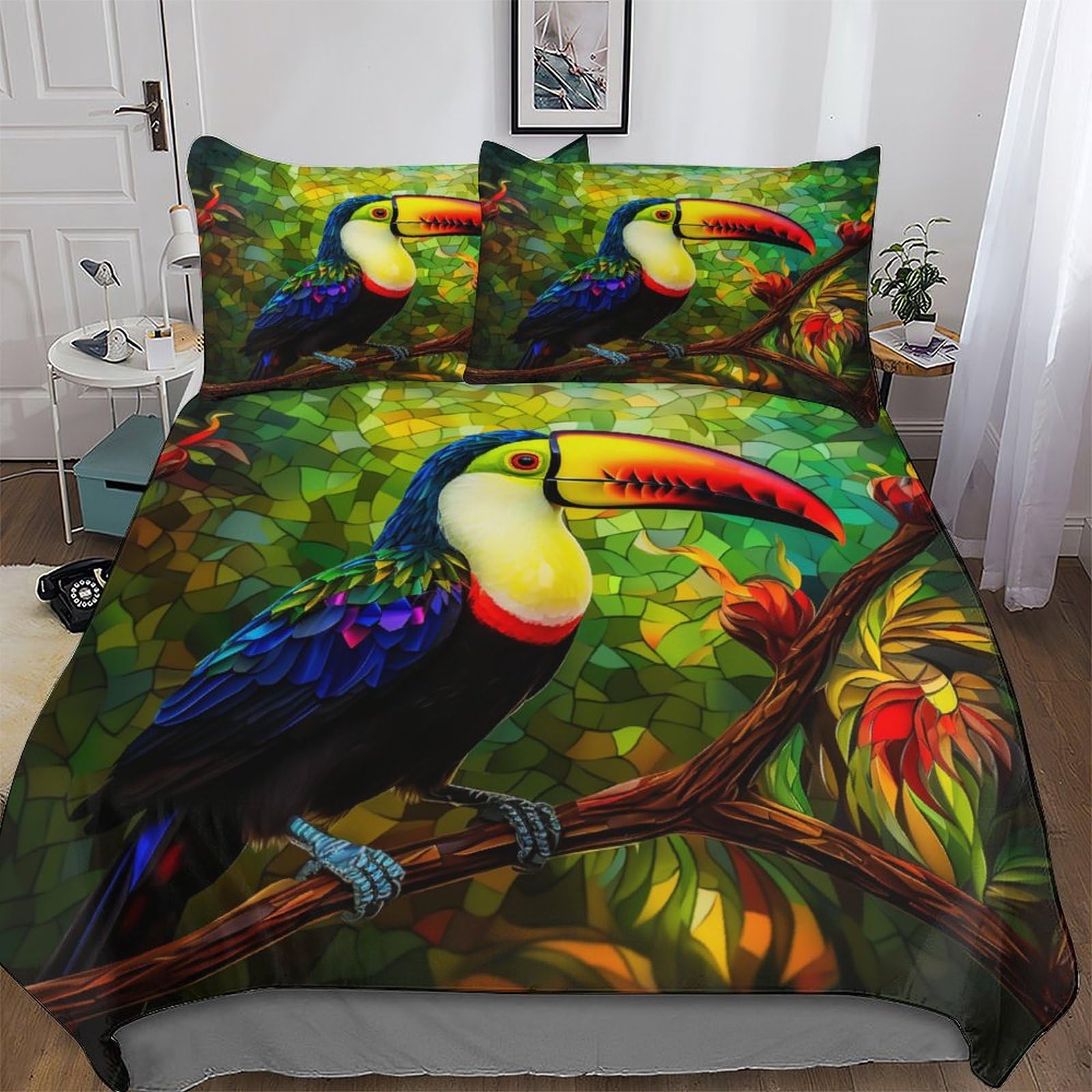 Housse de couette toucans en microfibre anti-pli pour en finir avec le repassage fastidieux