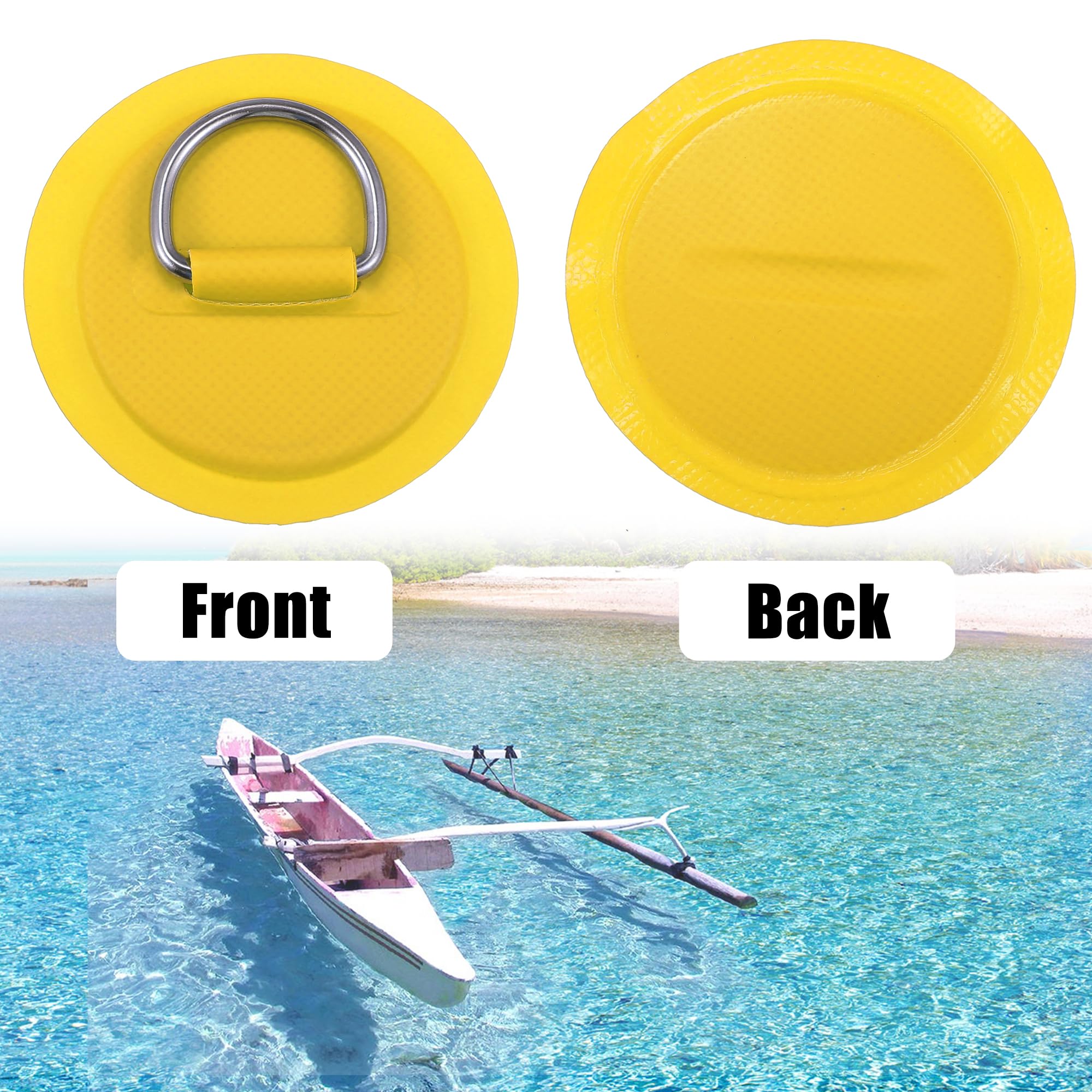 X AUTOHAUX 4pcs 11cm Yellow D Ring Patch Pad PVC Stainless Steel for Surfboard - Image 4