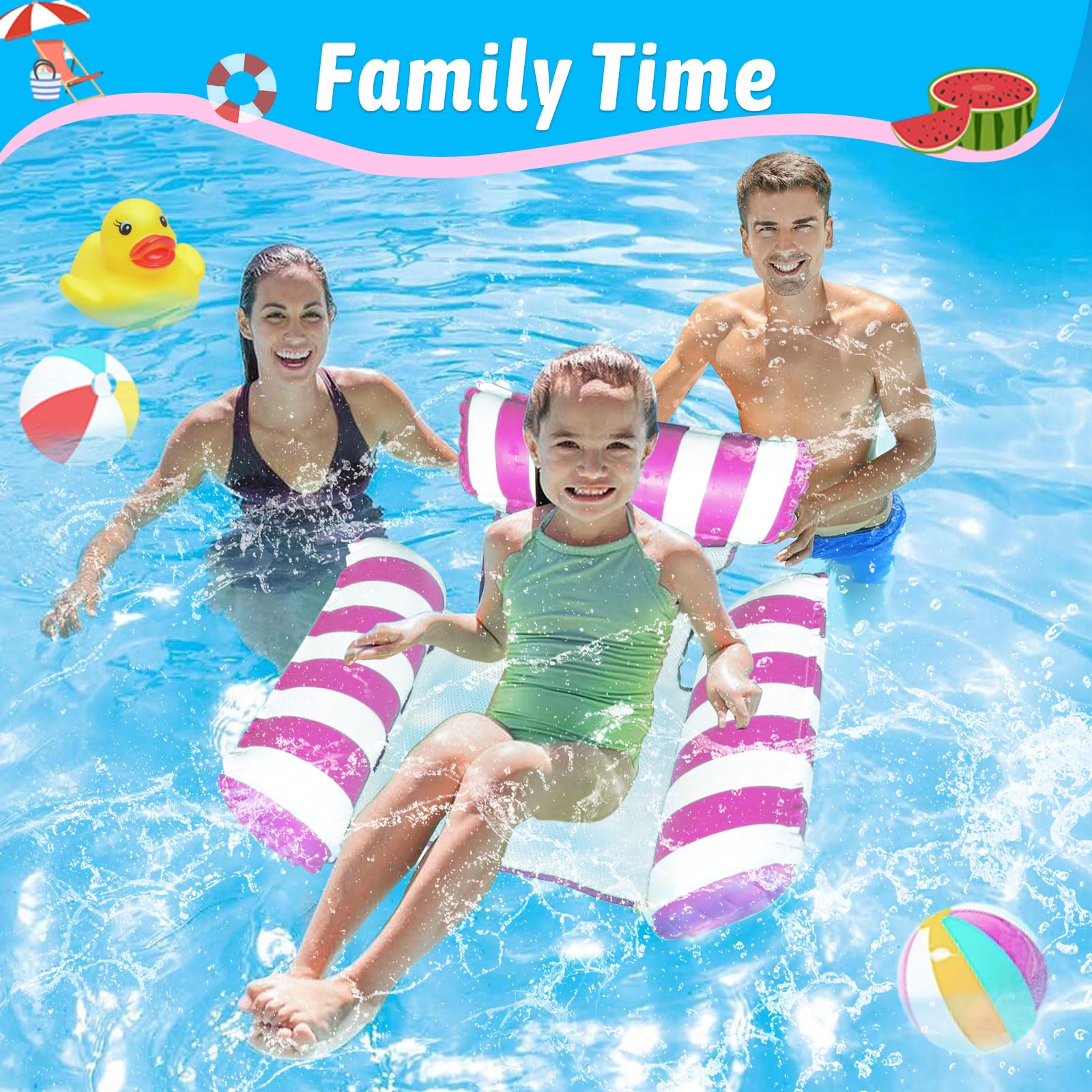 2 Pack Pool Inflatables for Adults Lilo Pool Inflatables, 4 in 1 Water Hammock Swimming Pool Floats with Air Pump - Image 4