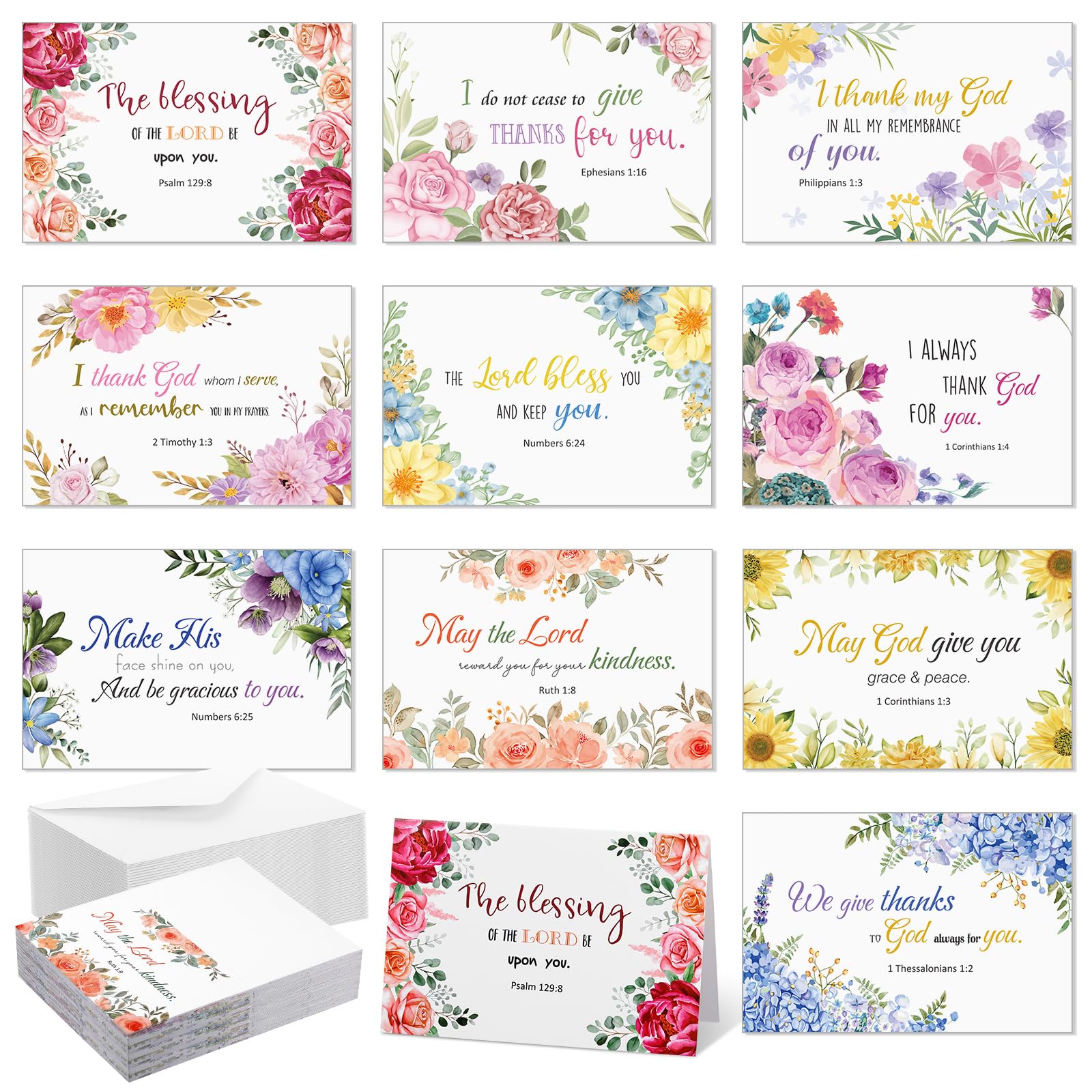 Affrolling 50 Pack Spring Religious Christian Thank You Cards Bulk with Scripture Envelopes Stickers Bible Verse Greeting Cards Encouragement