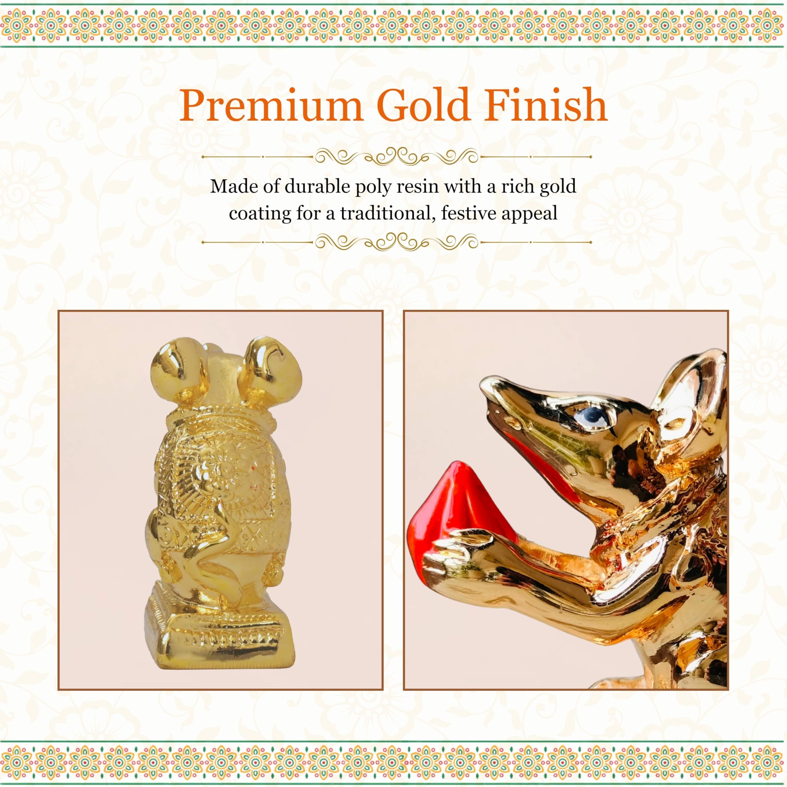PUNYATVA Mushak Idol (Gold Metal) – Mooshak Vahan for Ganpati Bappa, Gauri Pujan, Mushakraj Mouse Figurine, Ganesh Chaturthi Jewellery, Ganesh Ji Ornament, Festival Decoration Accessory 1