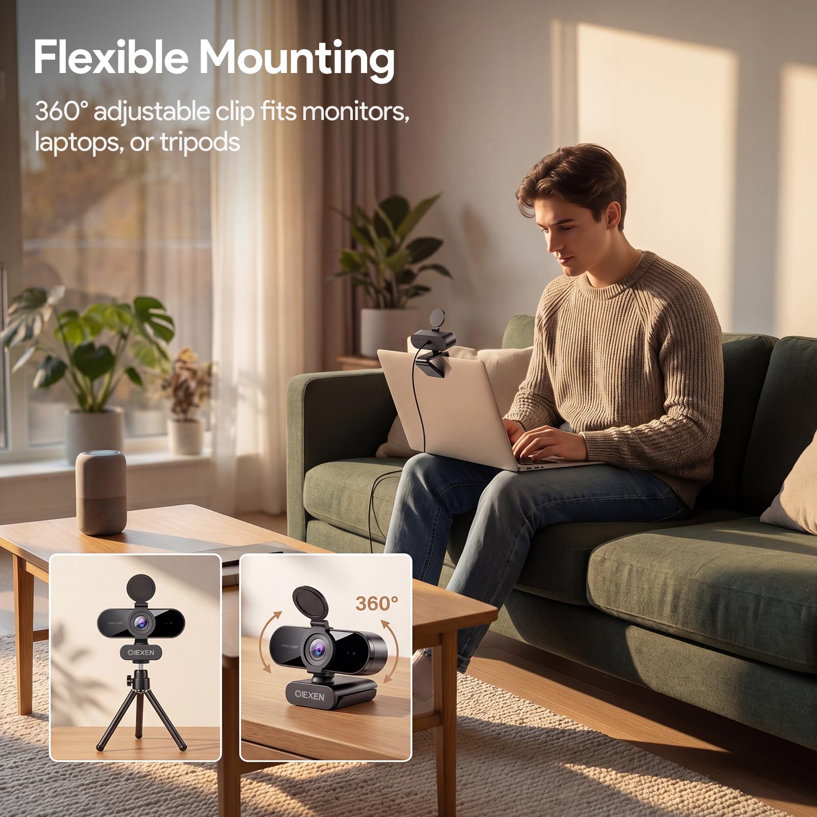 Webcam 1080P con microfono, esposizione automatica, FOV a 90°, copertura privacy, adattatore USB-A a C, telecamera per streaming plug & play per PC/Mac/Zoom/Team/Skype/riunioni/Switch 2
