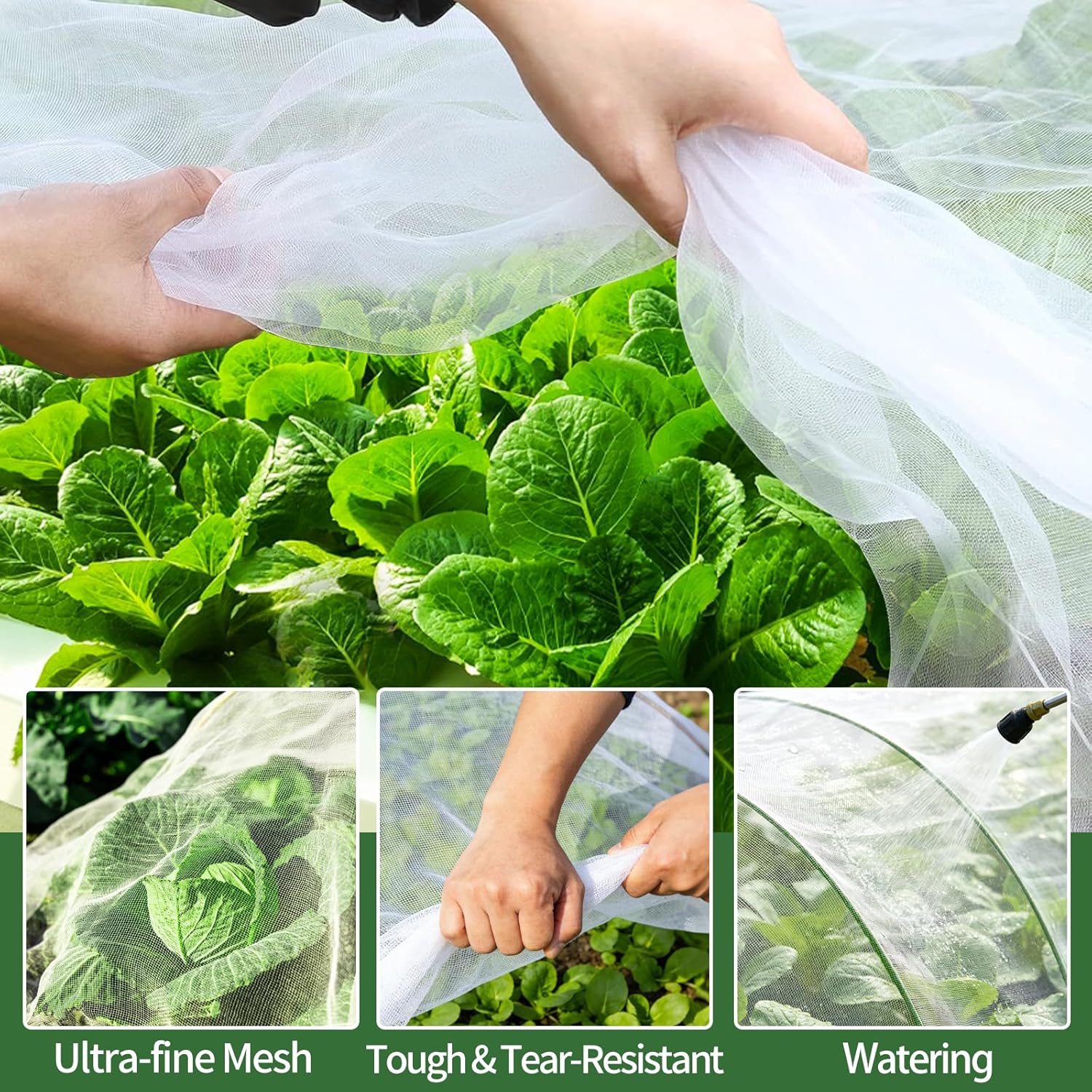 Garden Netting Kit for Raised Bed, 8X20FT Ultra Fine Mesh Netting with 5 Sets Garden Hoops & 15pcs Clips, Reusable Plant Row Cover Bird Netting for Garden Protection