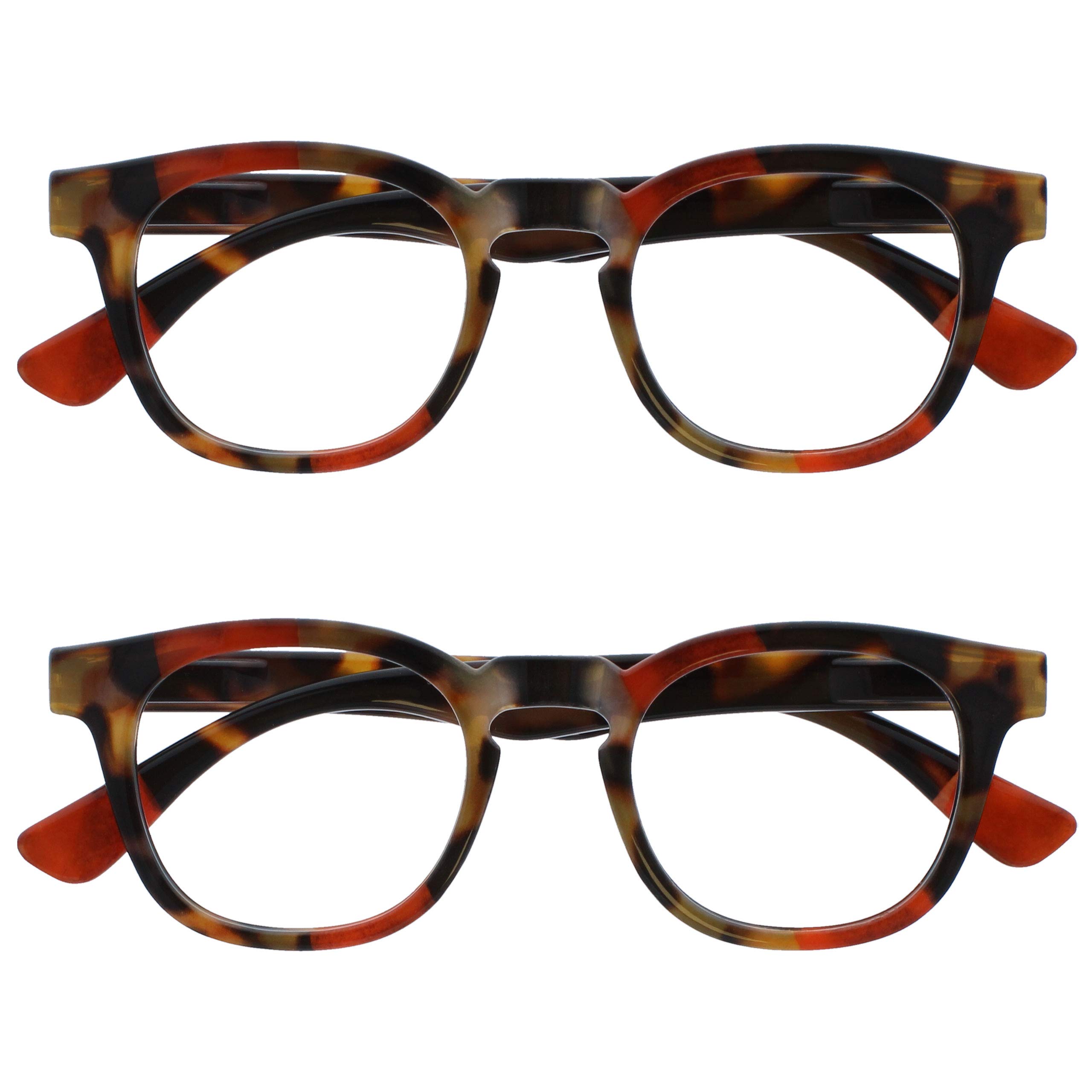 OPULIZE Ava Reading Glasses 2 Pack Flattering Rounded Frame Spring Hinges Scratch Resistant Brown Tortoiseshelll Red Mens Womens RR62-Z +2.50