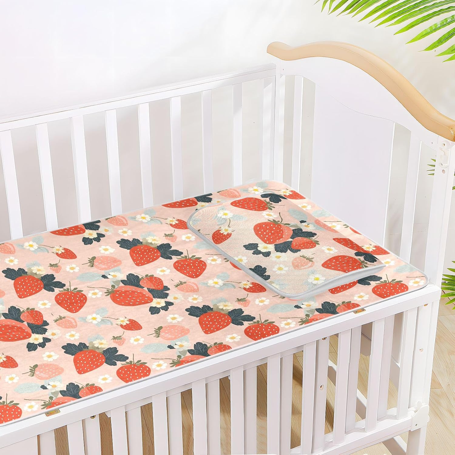 Naughty Selva Strawberry Red Cooling Baby Mattress pad Waterproof 28" x 52" Reusable Mattress pad Cover for Baby&Toddler