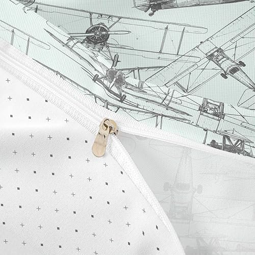 Miniatura 6 de Feelyou Juego de ropa de cama de avión tamaño King para niños, adolescentes, funda de edredón de cuadrícula a cuadros de vuelo para niños,