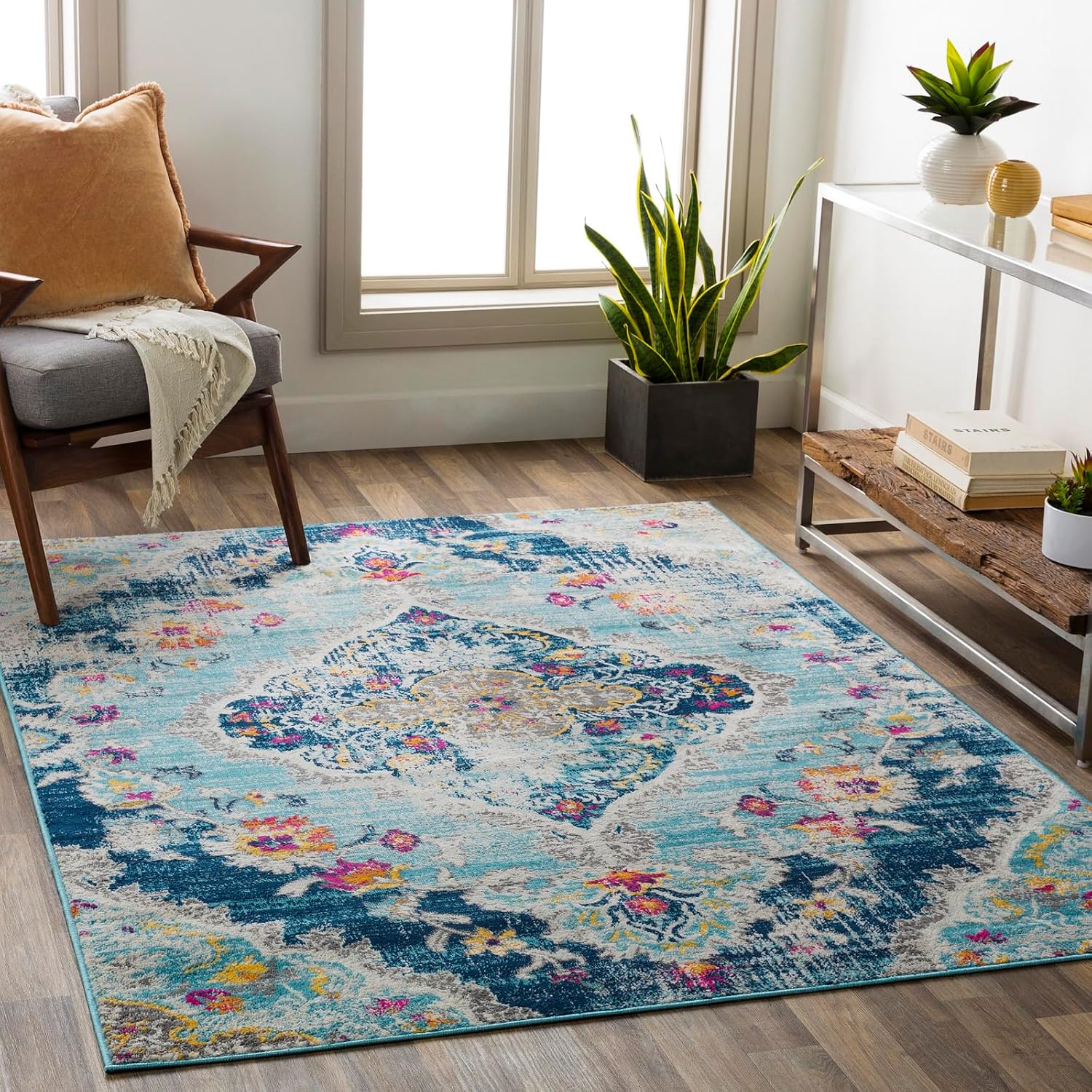 Livabliss Romy Palma Vintage Rug 160 x 216 cm - Blue Fuchsia Yellow