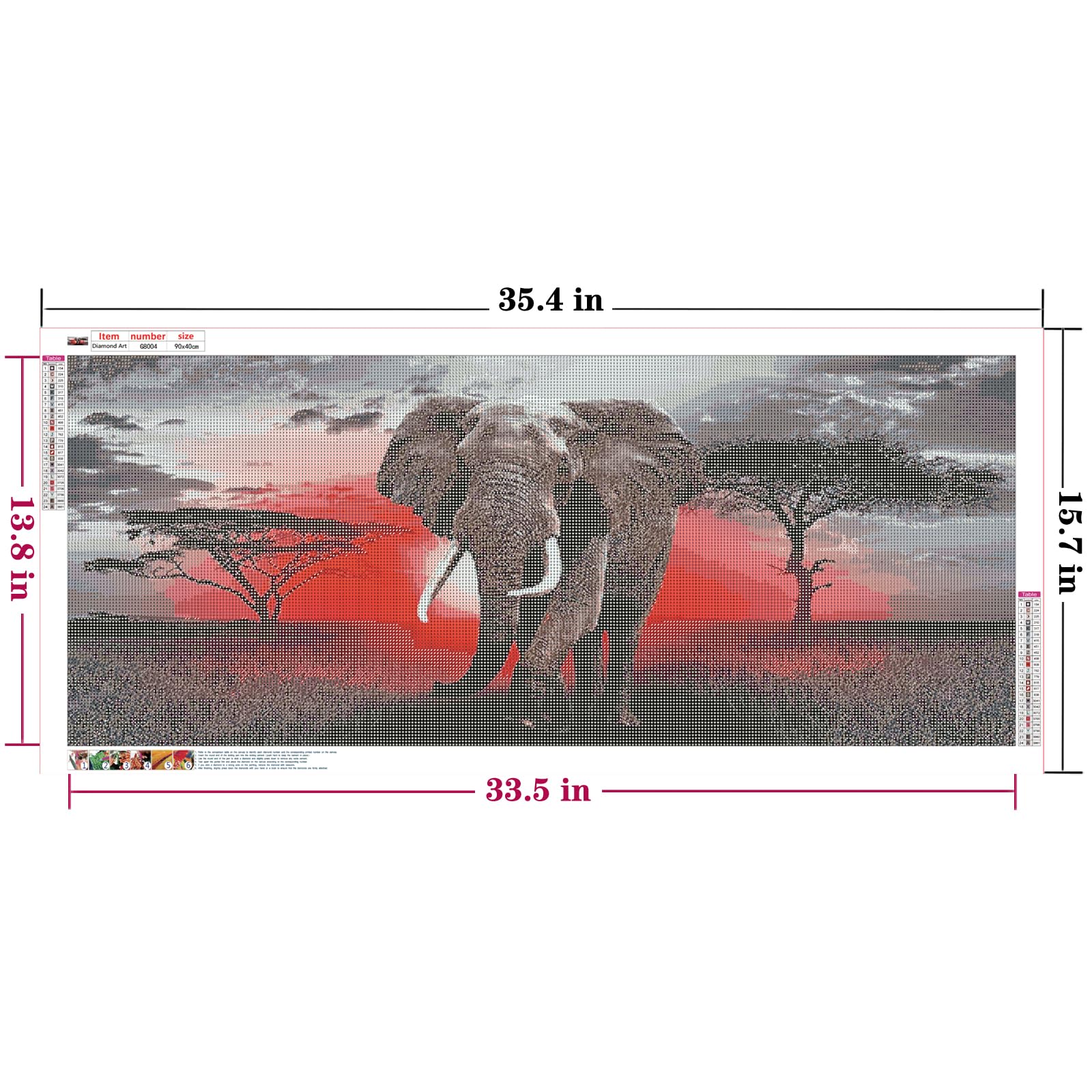AOAOBIGS 5D Diamond Painting Kits for Adults,Elephant Large Diamond Art Full Drill Round Dots Gem Art Crafts Diamond DIY Kits,Wall Decor Home Office Decoration(35.4inch*15.7inch) Without Frame - Image 3