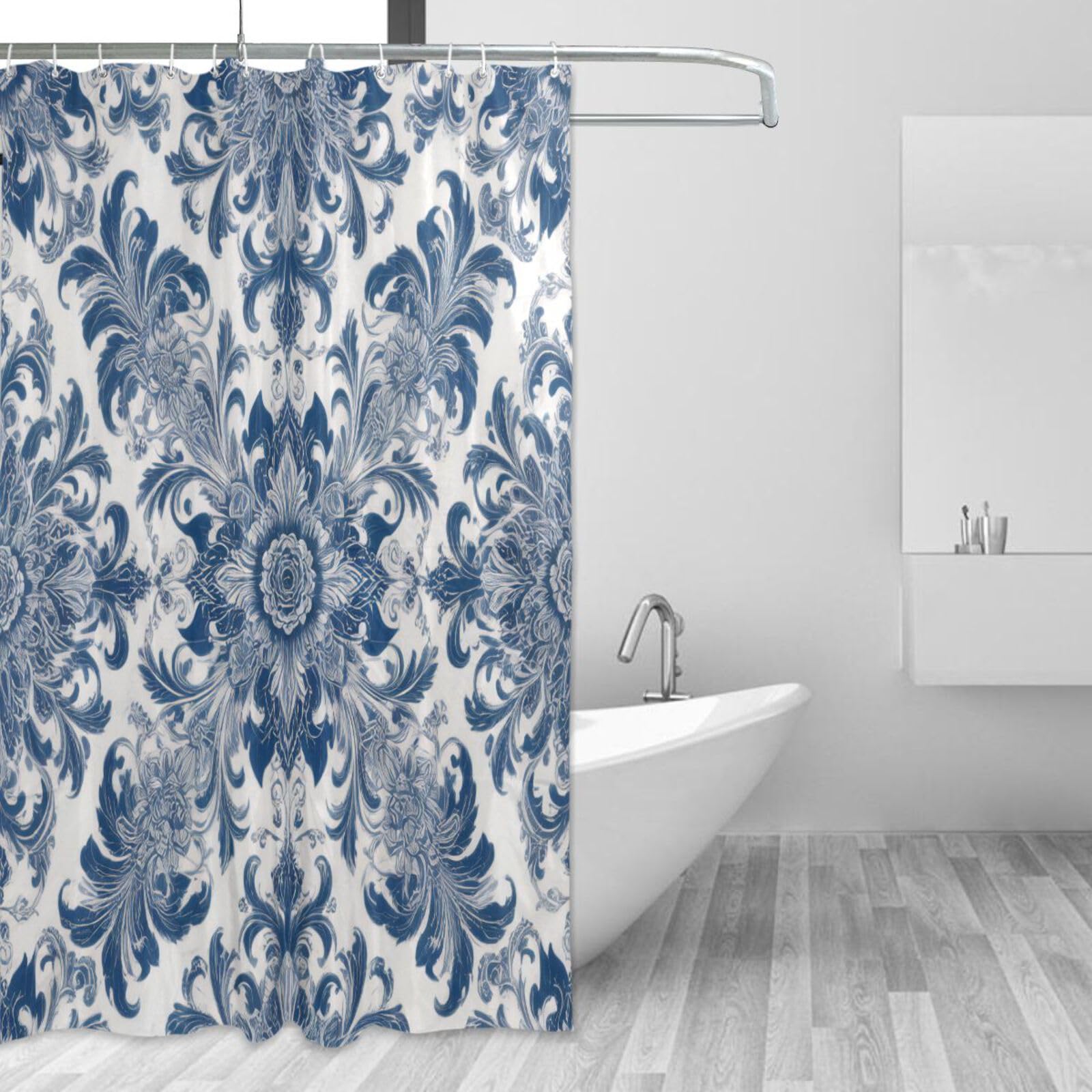 Rideau de douche damassé de qualité supérieure textile imperméable bleu blanc 157x183