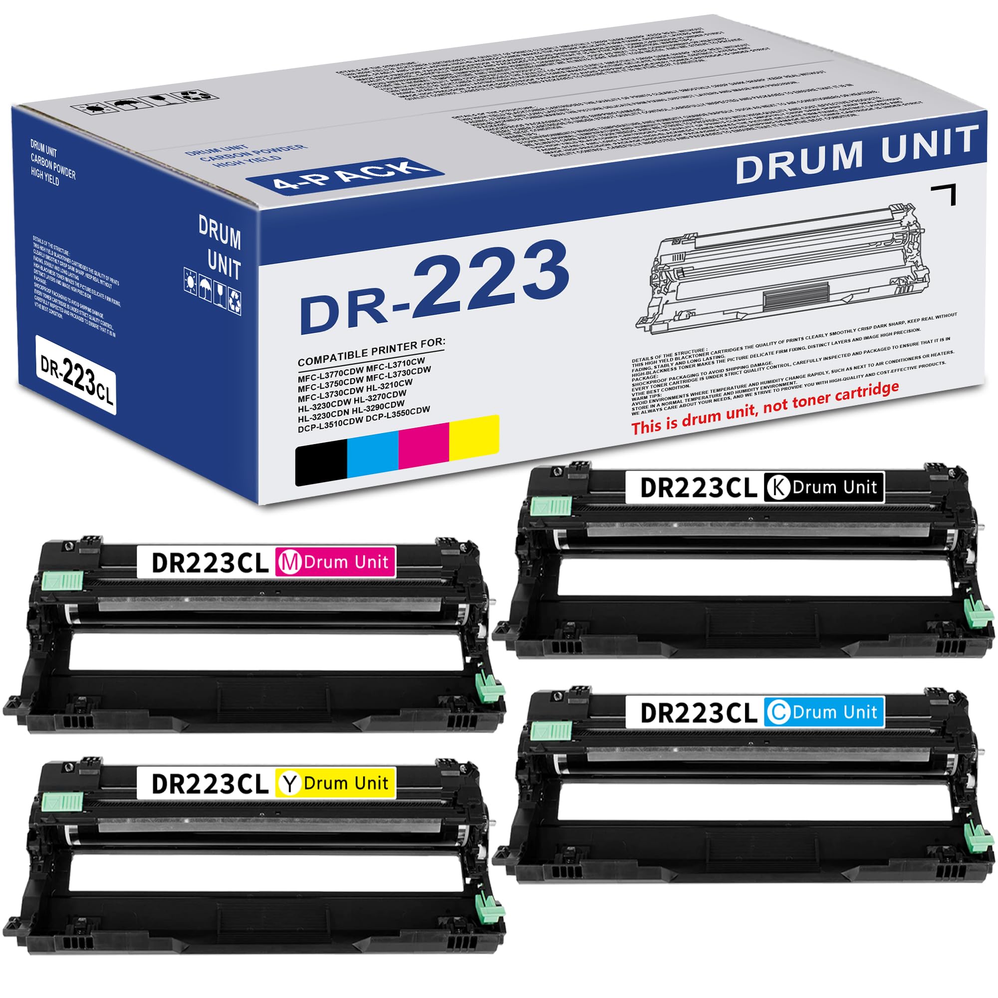 DR223CL zestaw perkusyjny 4-pak (czarny, cyjan, magenta, żółty) zamiennik do drukarki Brother DR-223CL MFC-L3770CDW MFC-L3710CW HL-3210CW HL-3230CDW HL-3270CDW HL-3290CDW (toner nie jest dołączony)